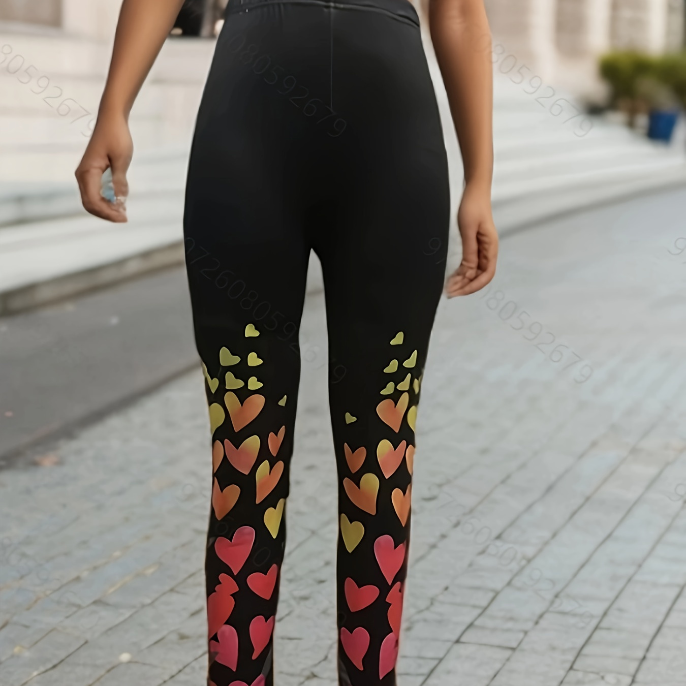 Heart Print Skinny Leggings Casual Every Day Stretchy - Temu Canada