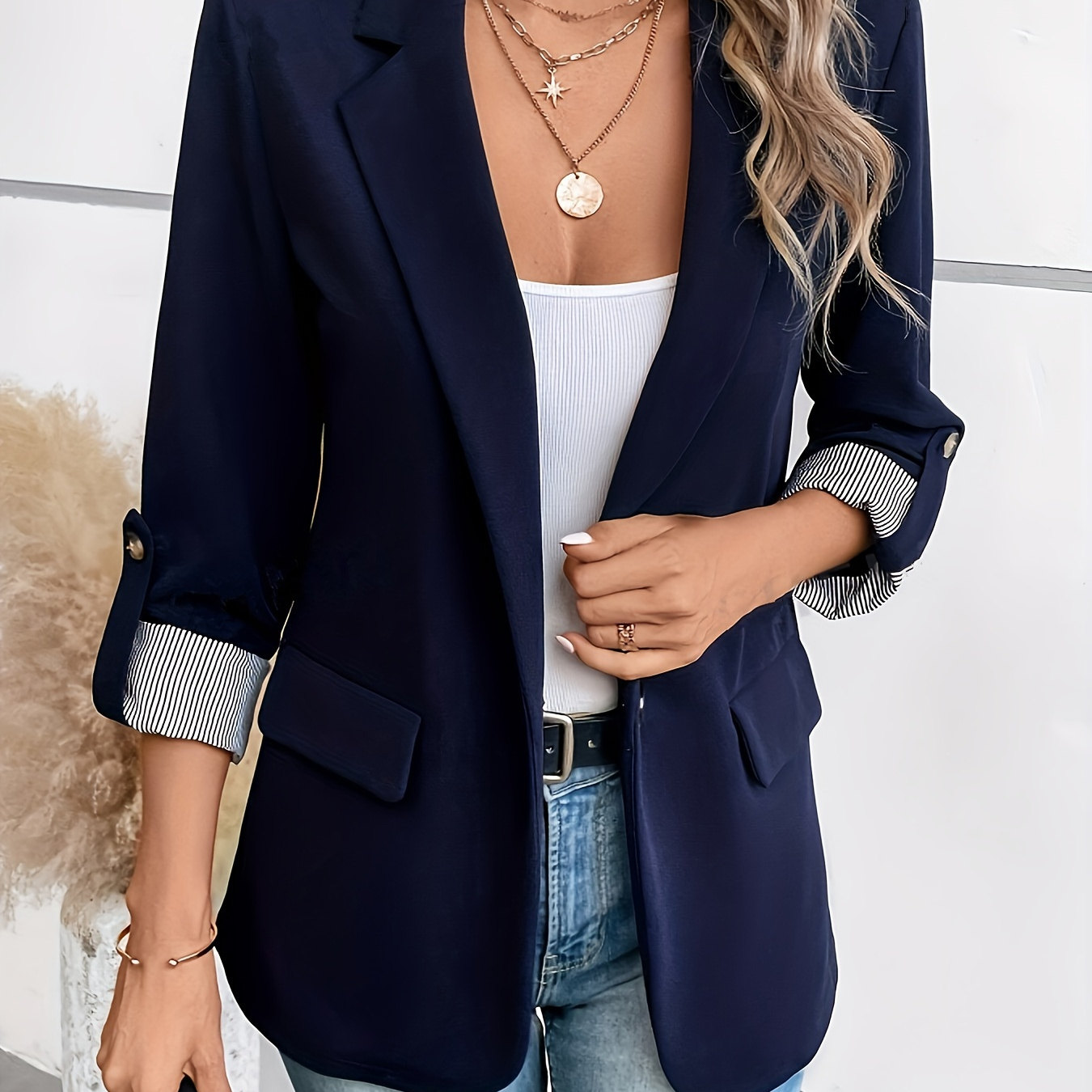 

Notched Collar Button Front Blazer, Elegant Long Sleeve Blazer For Office & Work, Women's Clothing