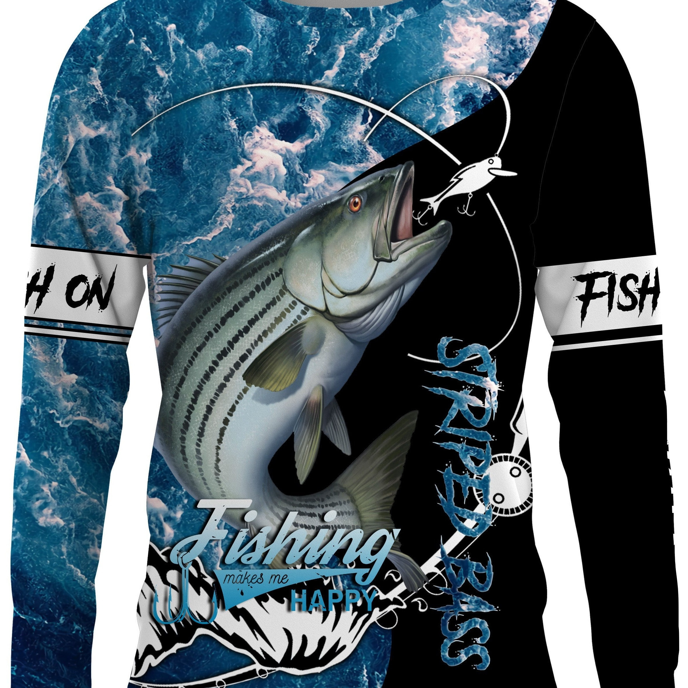 

Men's 3d Fish Print Long Sleeve T-shirt - Casual Oversized Crew Neck Pullover, Breathable Polyester, Casual Attire