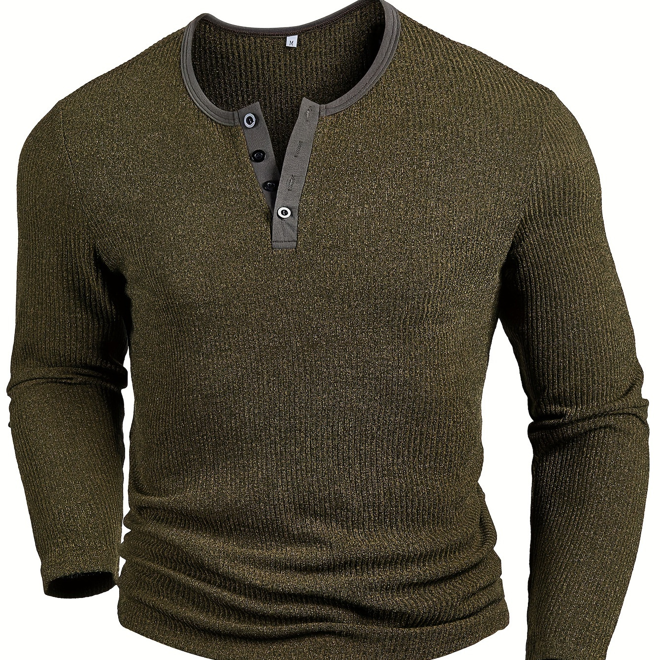 

Men's Color Blocking Knit Ribbed Long Sleeve Henley Shirt, Casual Trendy Buttons Tops For Autumn And Winter