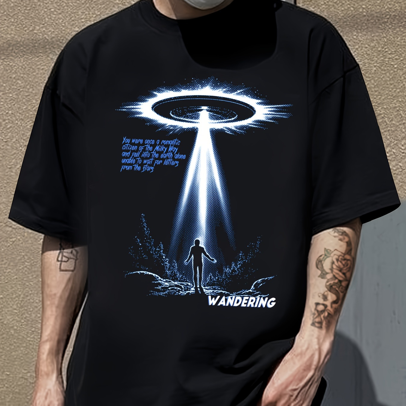 

Mysterious Ufo Wandering Letter Print Tee Shirt, Tees For Men, Casual Short Sleeve T-shirt For Summer