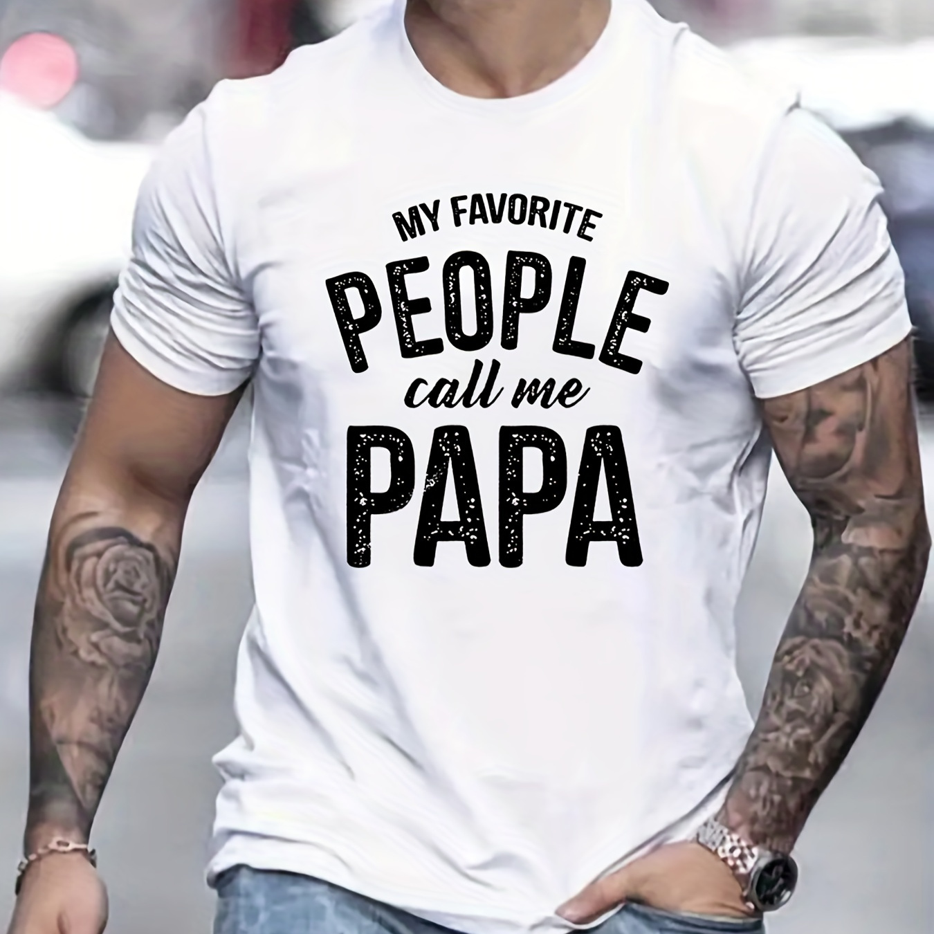 

Papa Letter Pattern Print Men's Comfy Chic T-shirt, Graphic Tee Men's Summer Outdoor Clothes, Men's Clothing, Tops For Men, Gift For Men