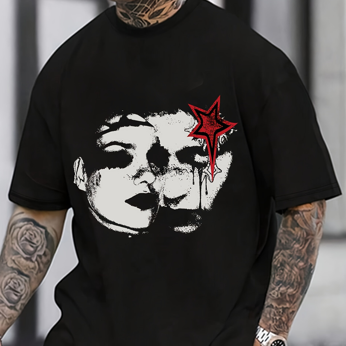 

Men's Men Print T-shirt, Casual Short Sleeve Crew Neck Tee, Men's Clothing For Outdoor