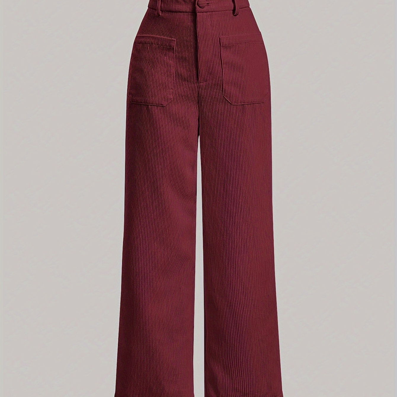 

Elegant Women's Corduroy Straight-leg Pants - Solid Color, Machine Washable, Polyester