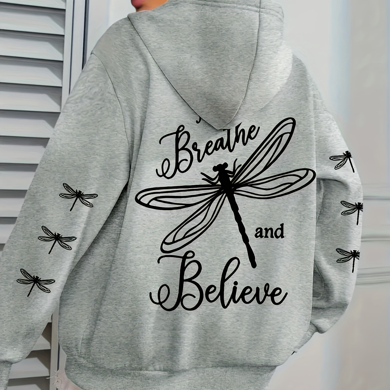 

Dragonfly Print Hoodie, Drawstring Casual Hooded Sweatshirt For Winter & Fall, Women's Clothing