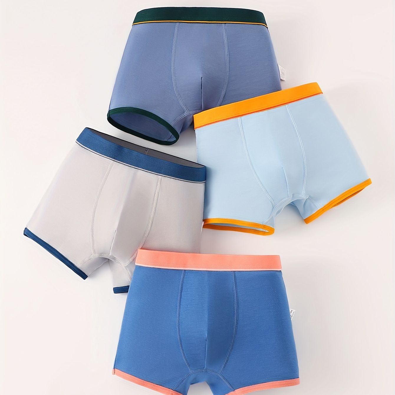 

Solid Color Boy Ice Silk Underwear 4 Pairs Multi-color Soft Breathable Modal Boy Boxer Briefs 4 Seasons