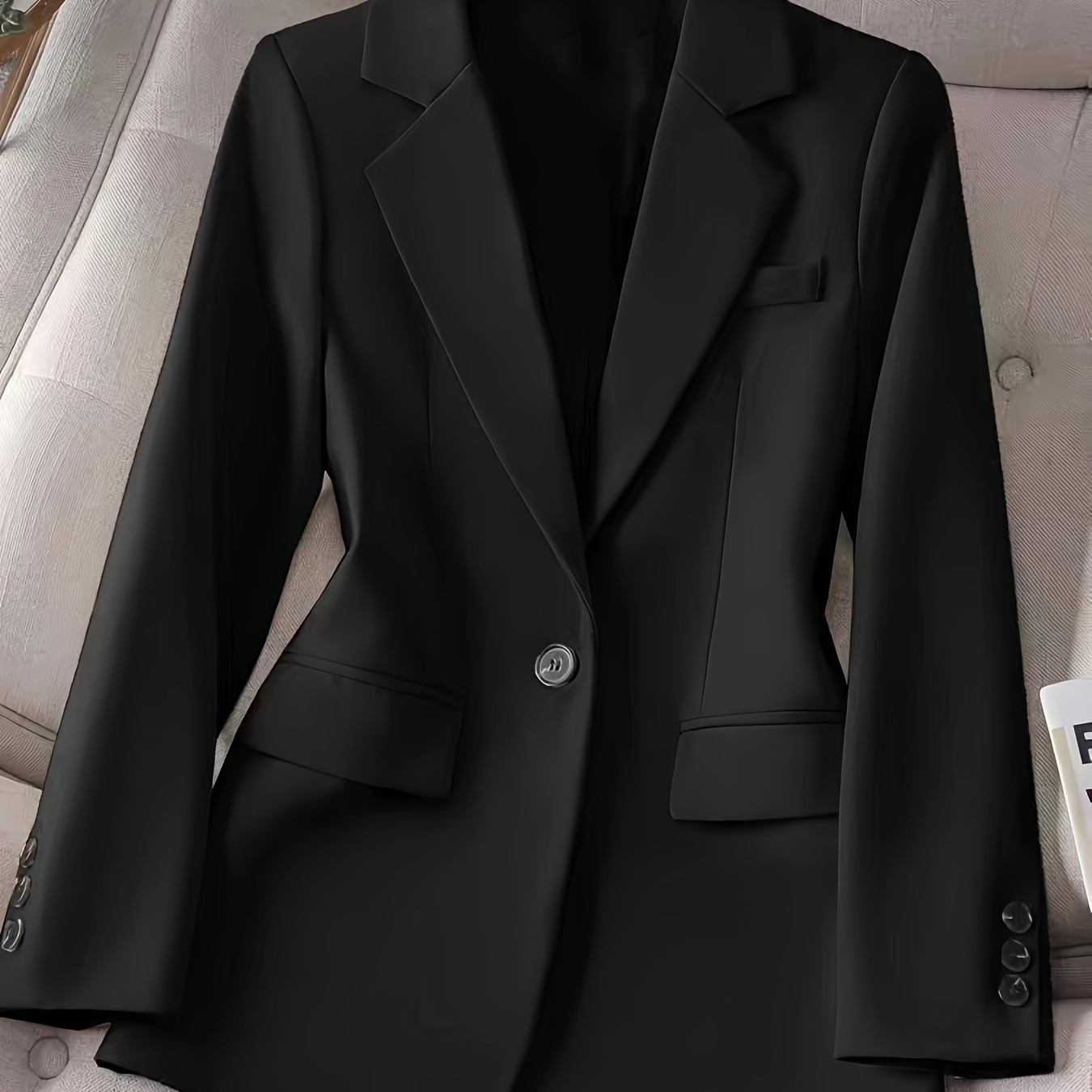 

Solid Single Breasted Lapel Blazer, Elegant Long Sleeve Flap Detail Blazer For Work & Office, Women's Clothing