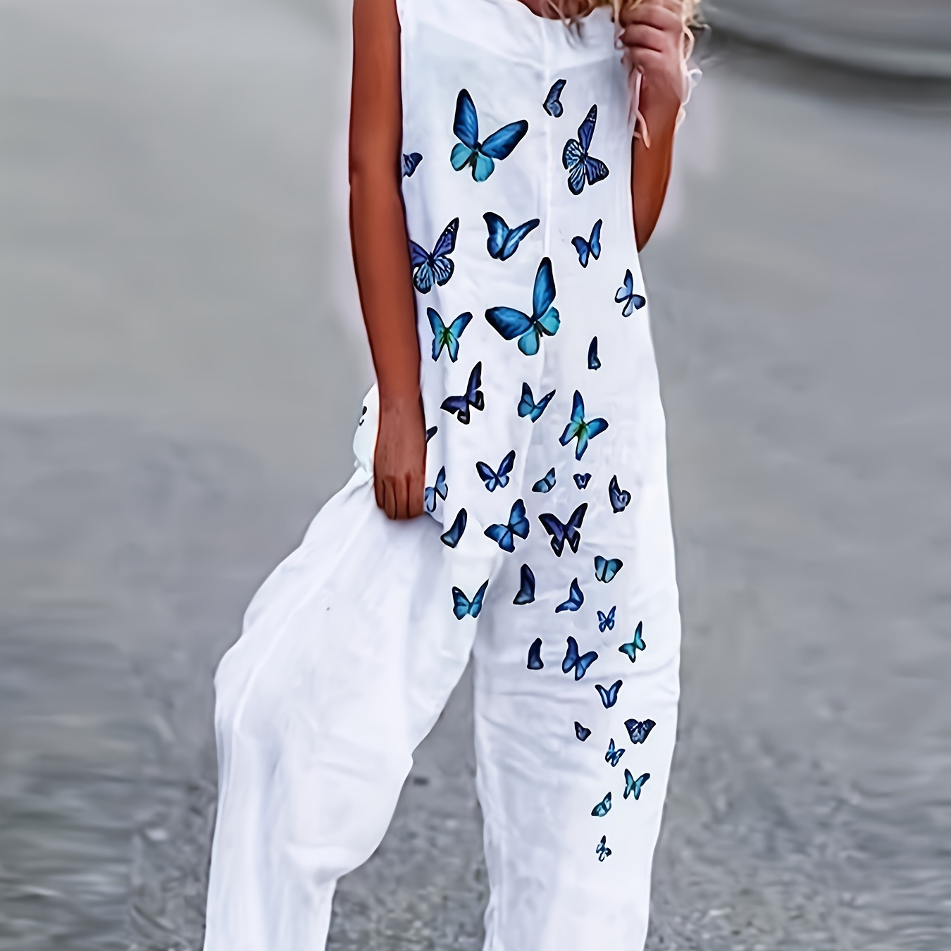 

Print Ruffle Hem Pleated Jumpsuit