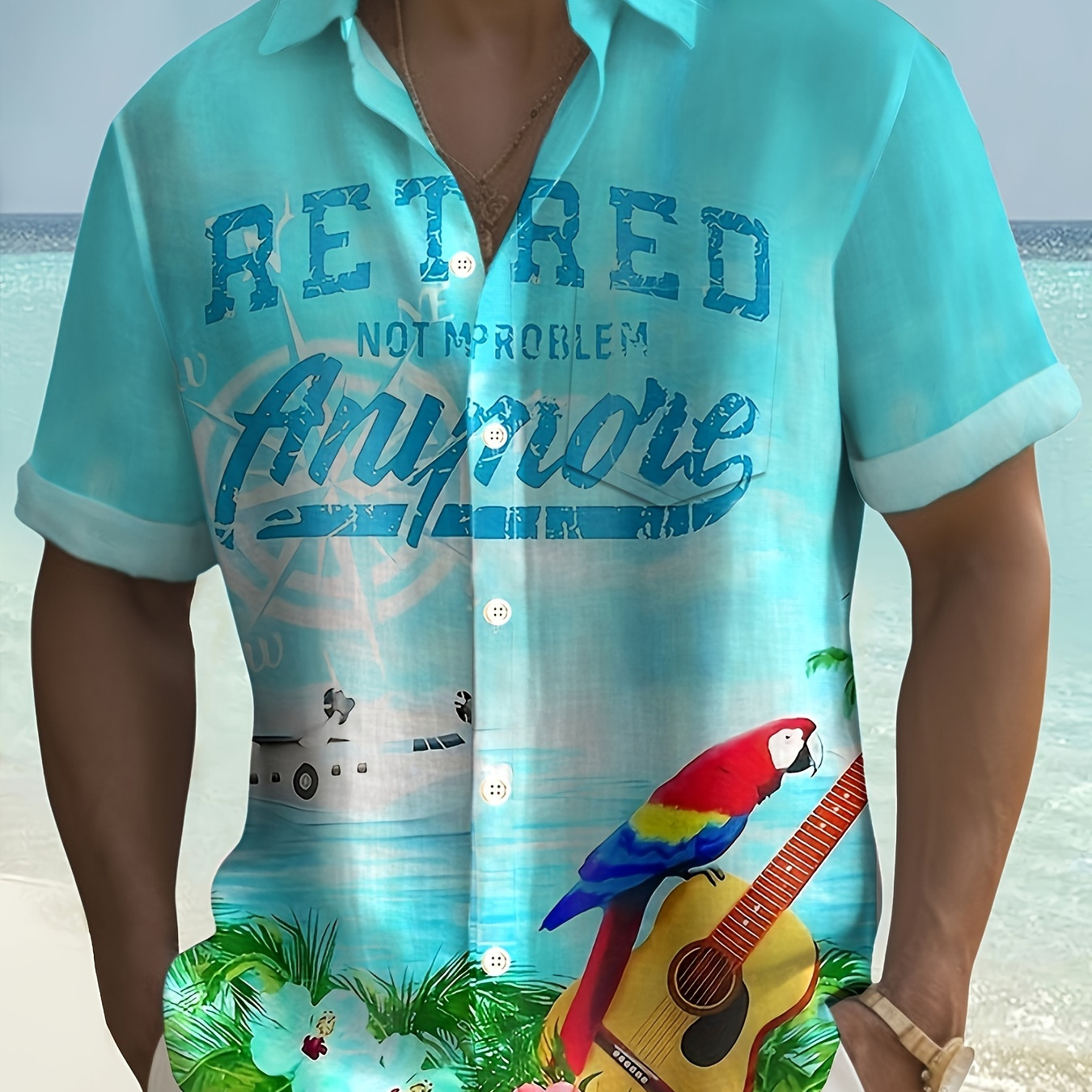 

Parrot And Ship Anime Graphic Print Men's Stylish Short Sleeve Lapel Hawaiian Shirt For Summer Beach Vacation