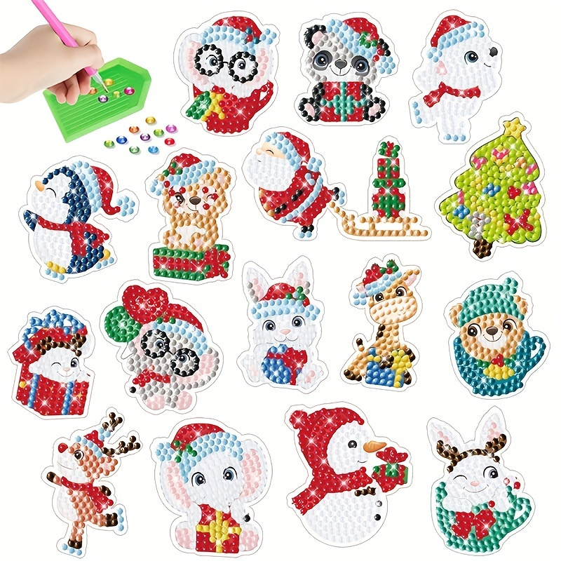 

42pcs Cartoon Christmas Animals 5d Artificial Diamond Painting Sticker Kit, Arts And Crafts, Easy Diy Creative Diamond Mosaic Sticker Craft Number Kit