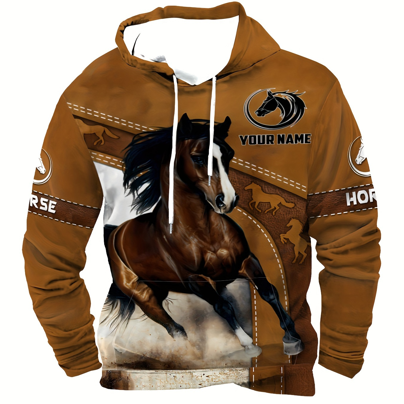 

Unisex Horse Print Hoodie Sweatshirt - Casual Polyester Knit Fabric With 3d Printed Cartoon , Regular Fit, Hooded Sports Sweatshirt For Men And Women