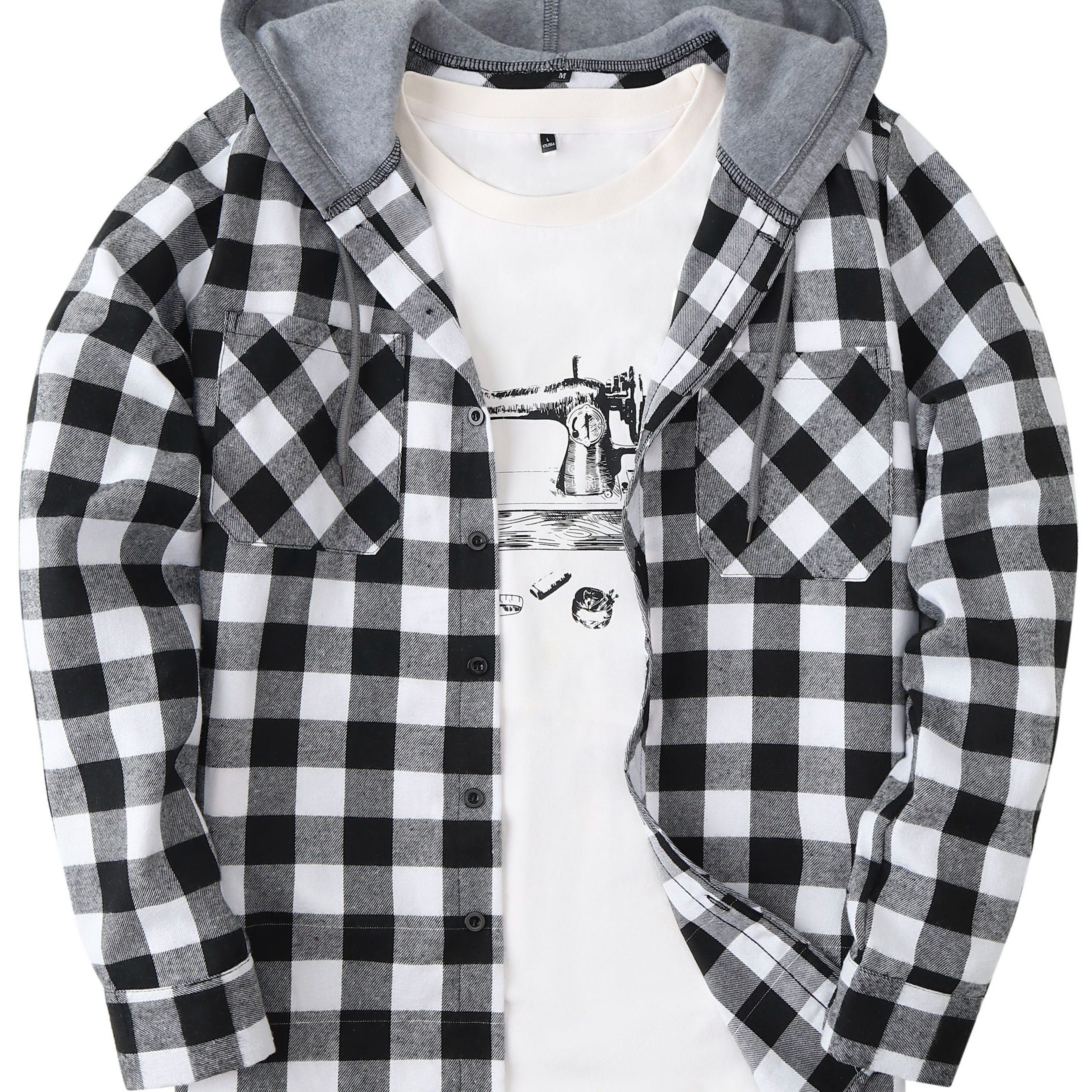 

Plaid Shirt Coat For Men Long Sleeve Casual Regular Fit Button Up Hooded Shirts Jacket