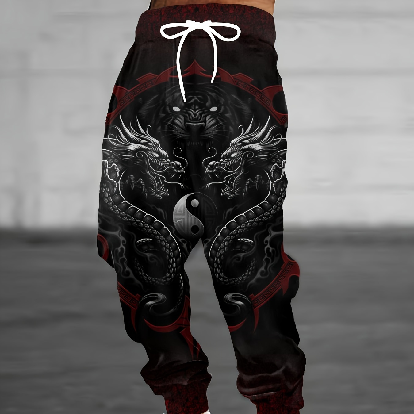 

Men's Oriental Dragons Print Jogger Sweatpants With Drawstrings, Casual Outdoor Trousers As Gift