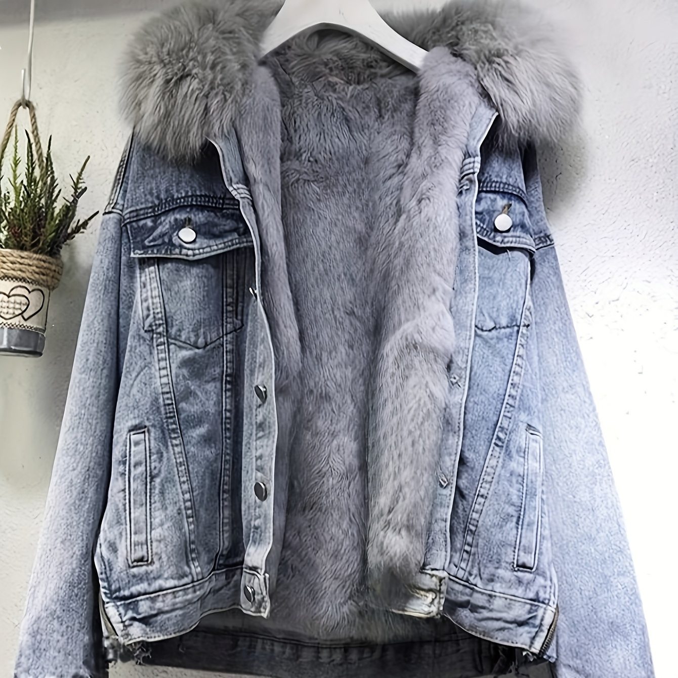 

Womens Thickened Warm Jean Jackets, Fur Collar Coat Denim Winter Jacket