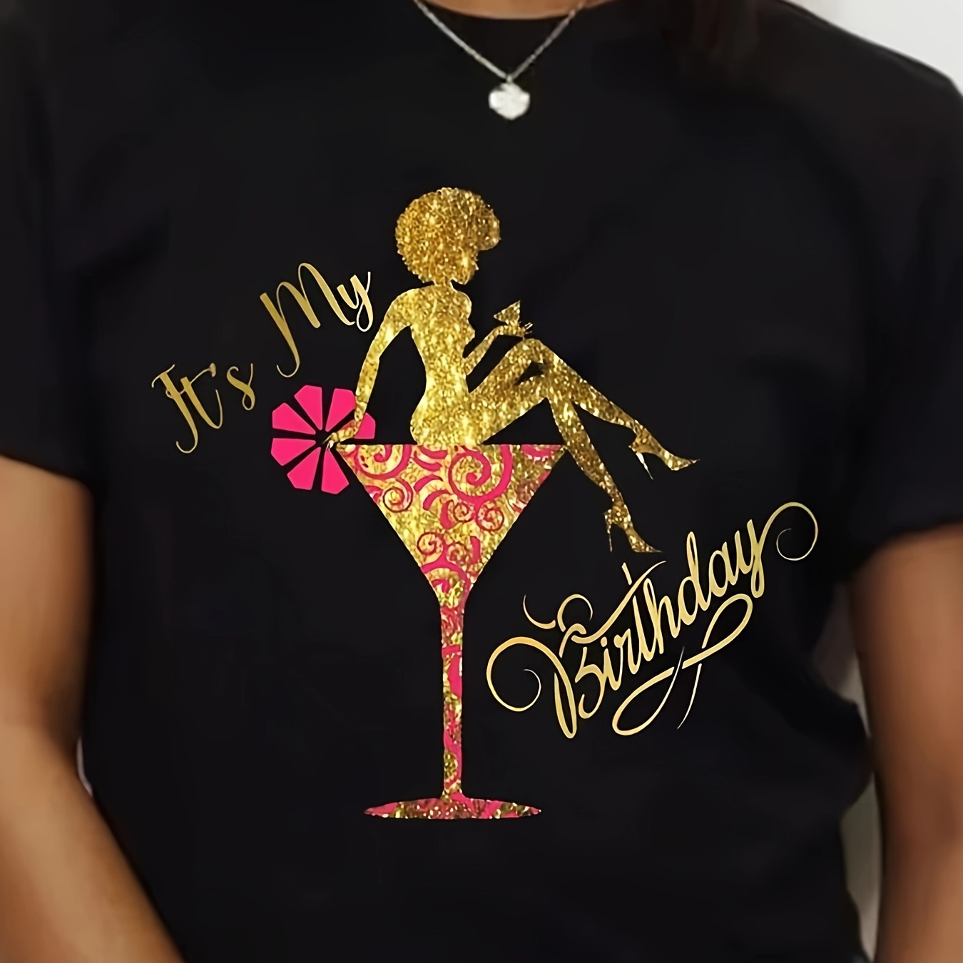 

It's My Birthday Print T-shirt, Short Sleeve Crew Neck Casual Top For Summer & Spring, Women's Clothing