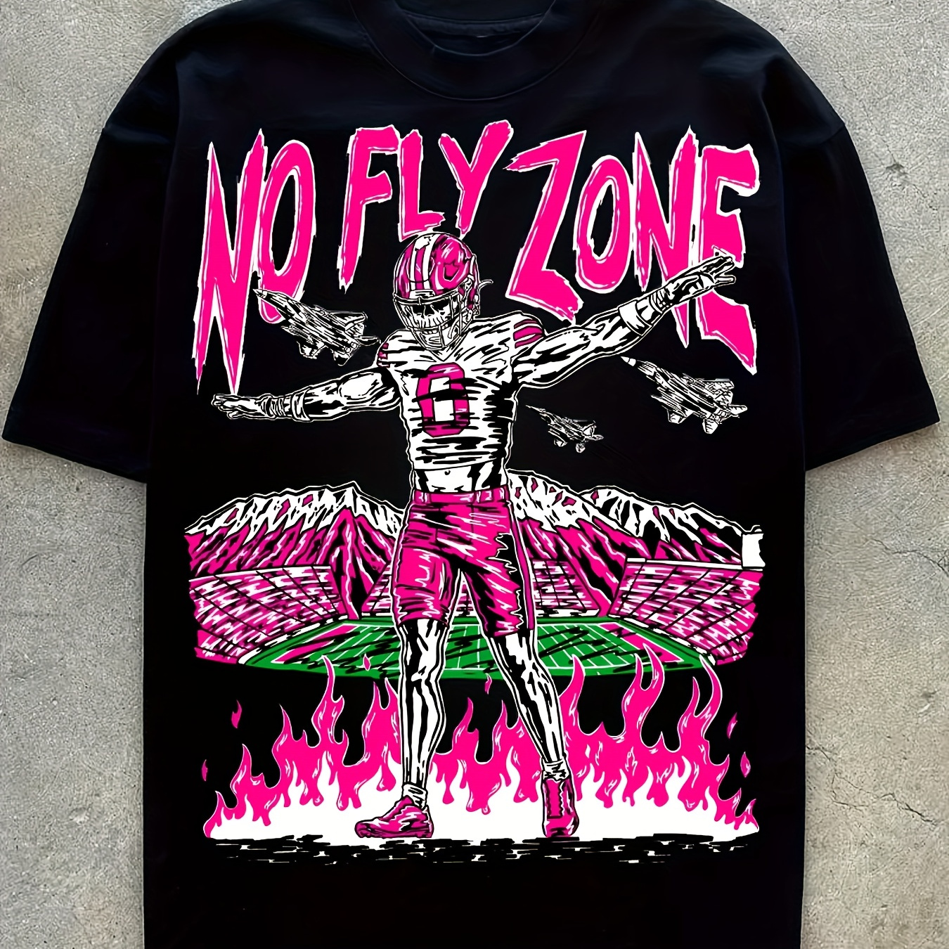

No Fly Zone Graphic Print Men's Creative Top, Casual Short Sleeve Crew Neck T-shirt, Men's Clothing For Summer Outdoor
