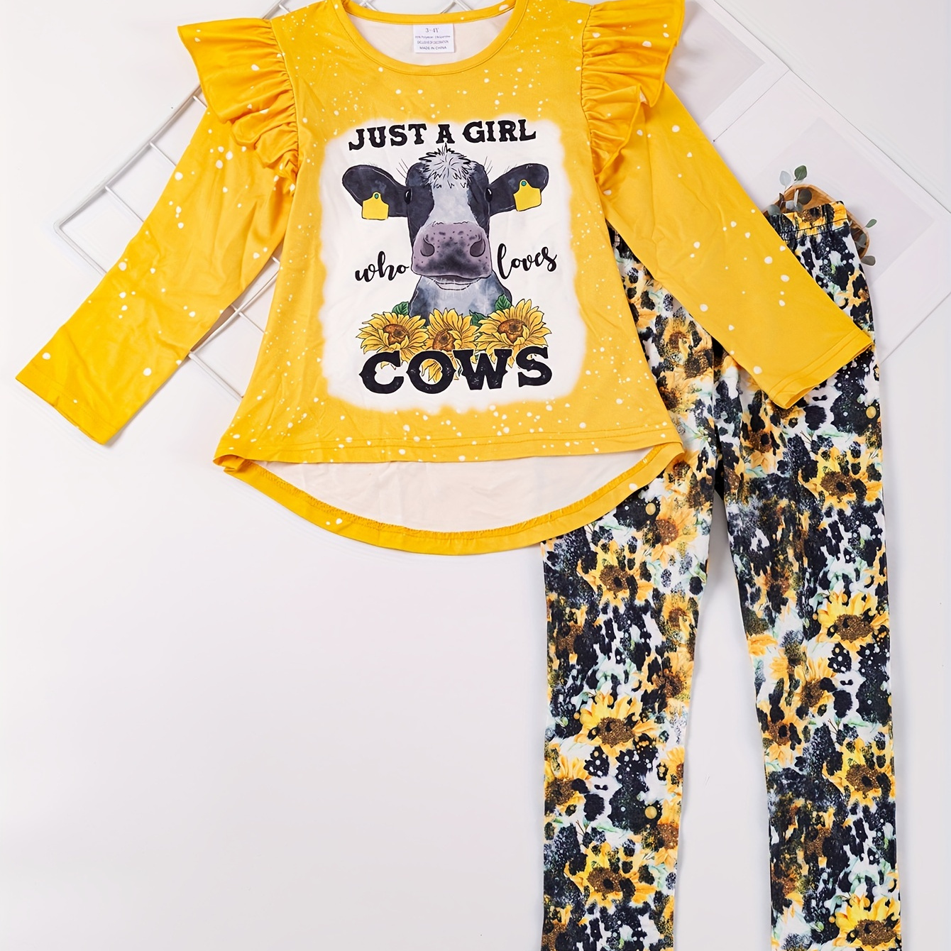 

Toddler Girl's 2pcs Long Sleeve Top & Leggings Set, Cartoon Animal Letter Print Casual Outfits, Kids Clothes For Spring Fall