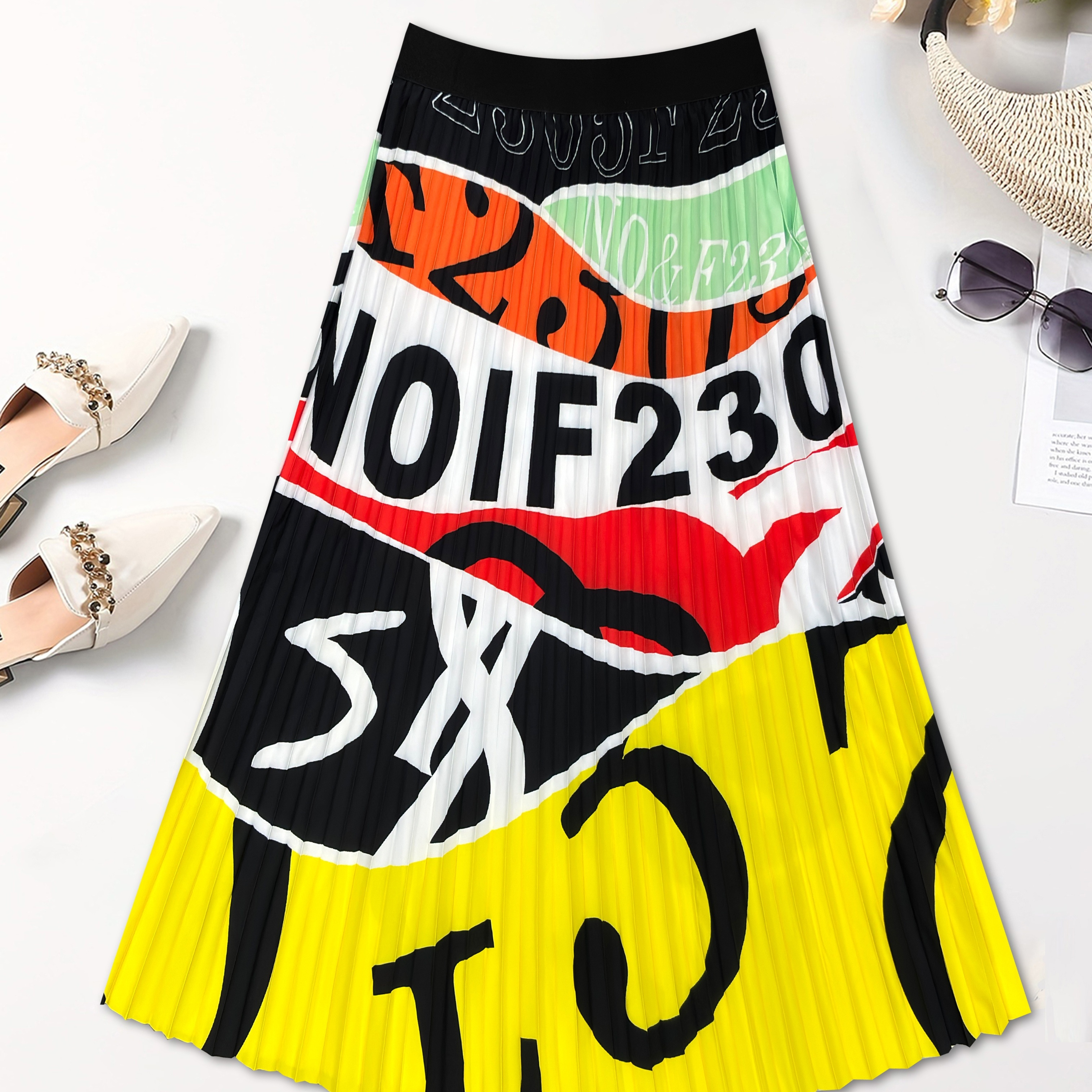 

Number Print Pleated Skirt, Casual Skirt For Spring & Summer, Women's Clothing