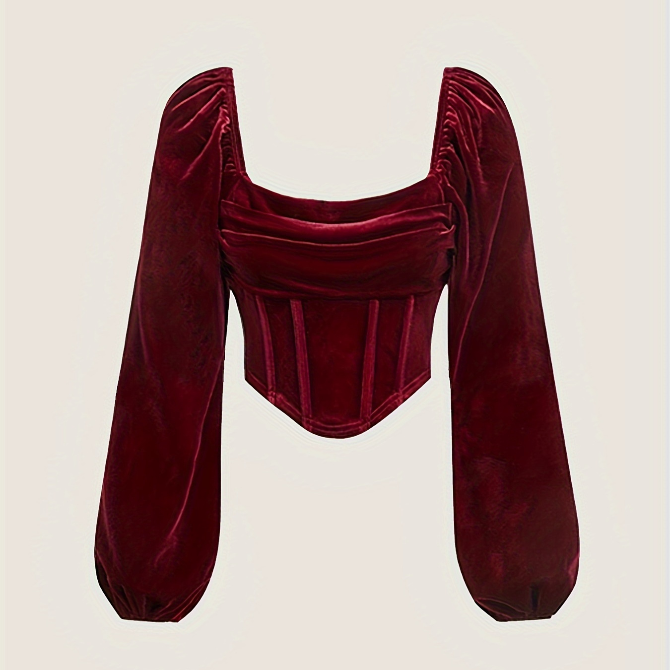 

Elegant Velvet Ruched Bust Top - Solid Color, Long Sleeve, Machine Washable - Fall/winter, Elegant Style, Autumn/winter