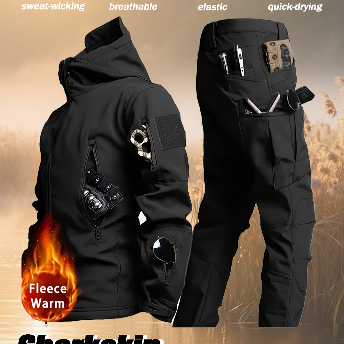 Herren Winter Outdoor Anzug Set - Thermo & Winddicht, Slim Fit Jacke Mit Hose Für Wandern & Freizeit