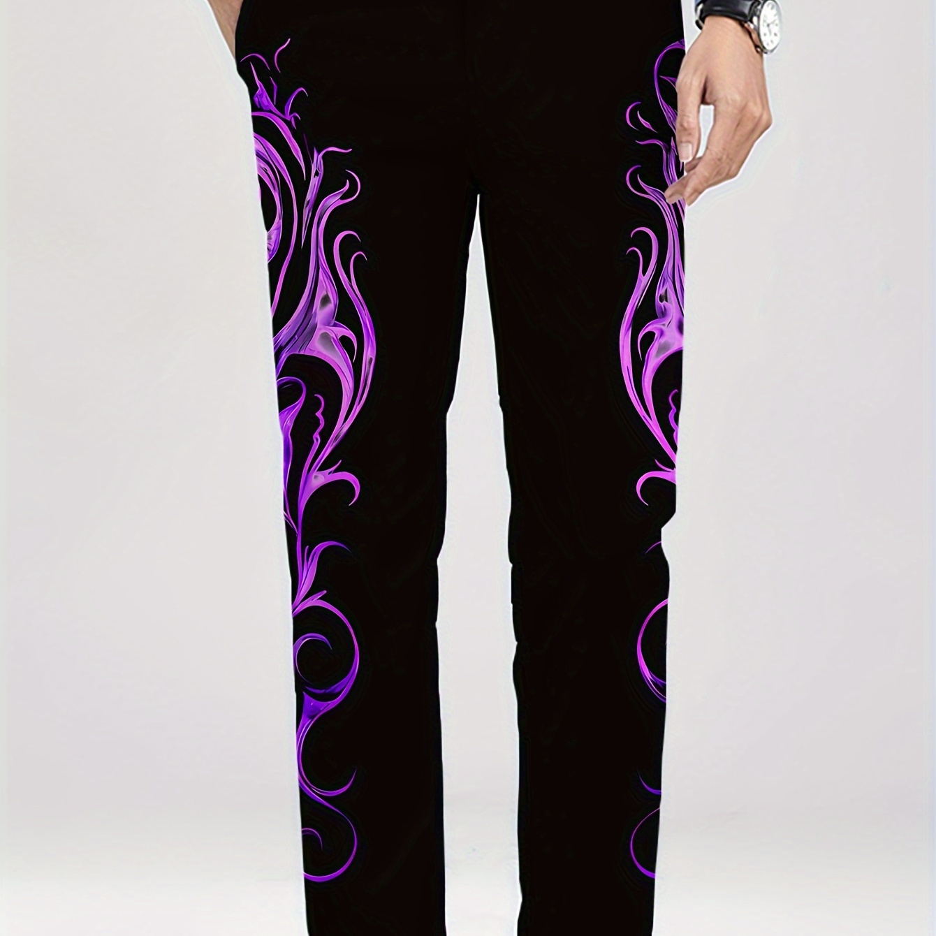 

Men's Slim Fit Straight Leg Flame Pattern Print Suit Pants, Casual Business Trousers For Fall/winter