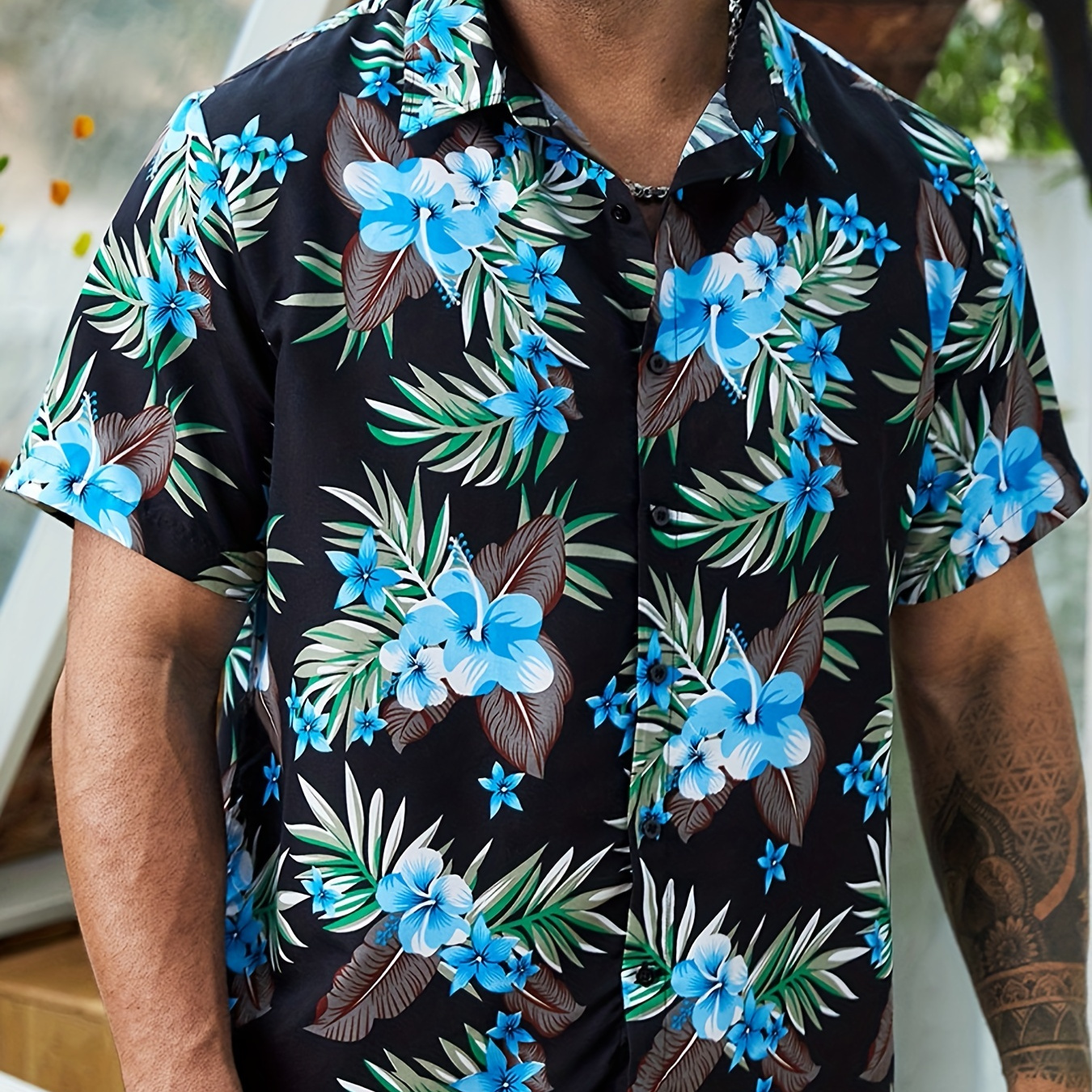 Plus Size Men's Casual Hawaii Shirts, Comfy Flower Pattern Short Sleeve Shirts, Oversized Loose Clothings,Temu