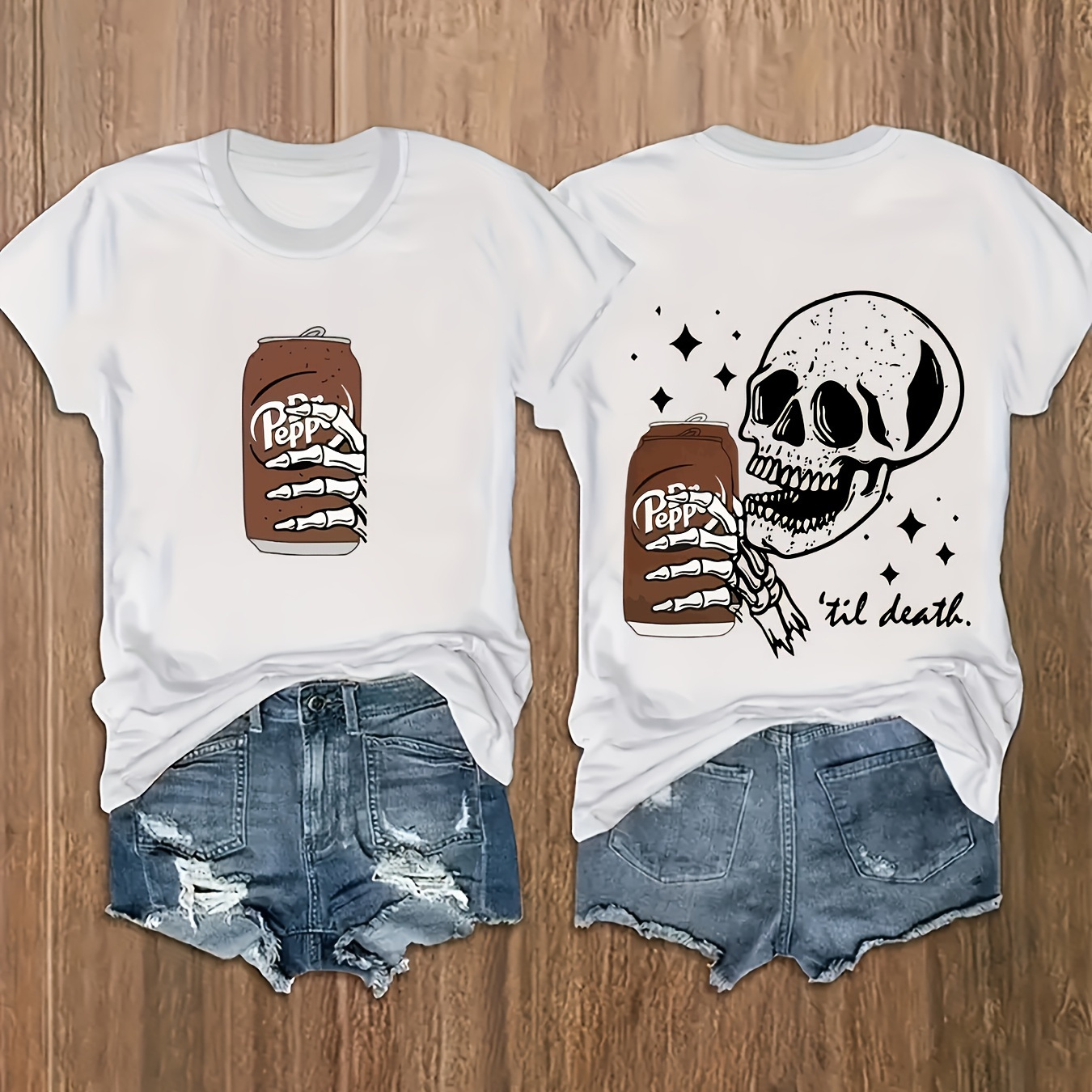 

Plus Size Skull & Letter Print T-shirt, Casual Short Sleeve Top For Spring & Summer, Women's Plus Size Clothing