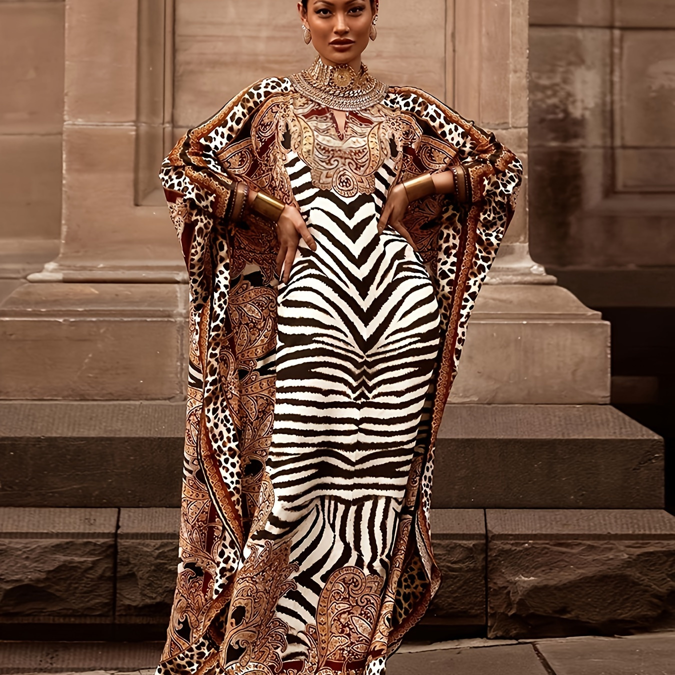 

Robe grande taille à imprimé zèbre et léopard, robe élégante à manches chauve-souris pour le printemps, vêtements grande taille pour femmes