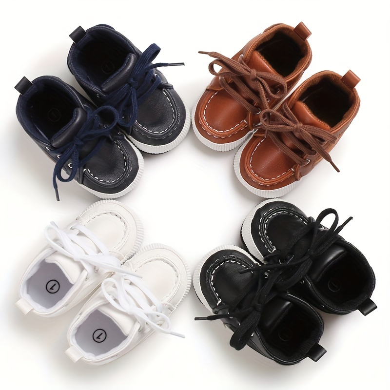 Newborn Infant Toddler Boys And Girls Leather Shoes Lace-up Flat Shoes Soft Sole Shoes For Spring