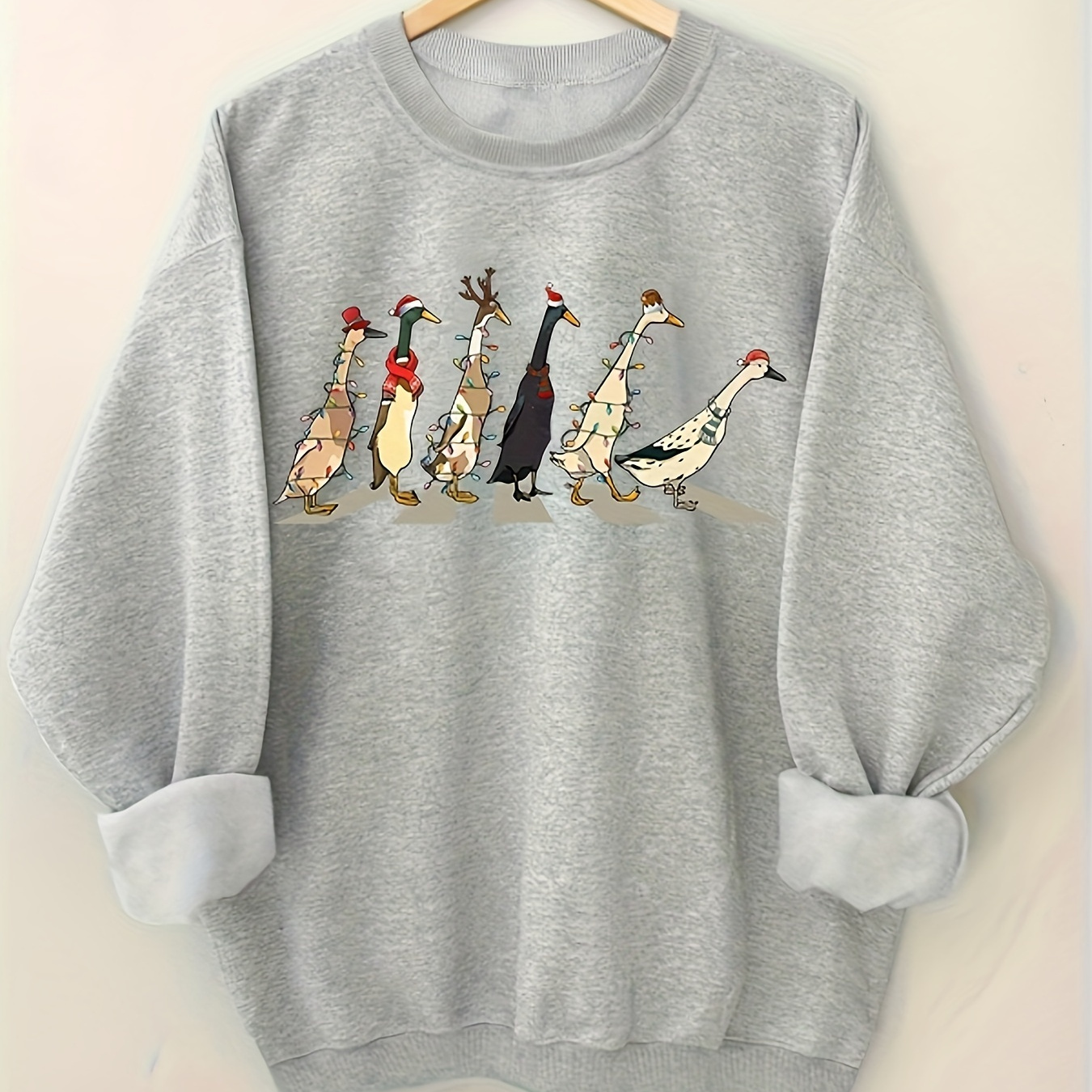 

Santa Ducks Print Sweatshirt, Crew Neck Casual Long Sleeve Sweatshirt, Women's Clothing