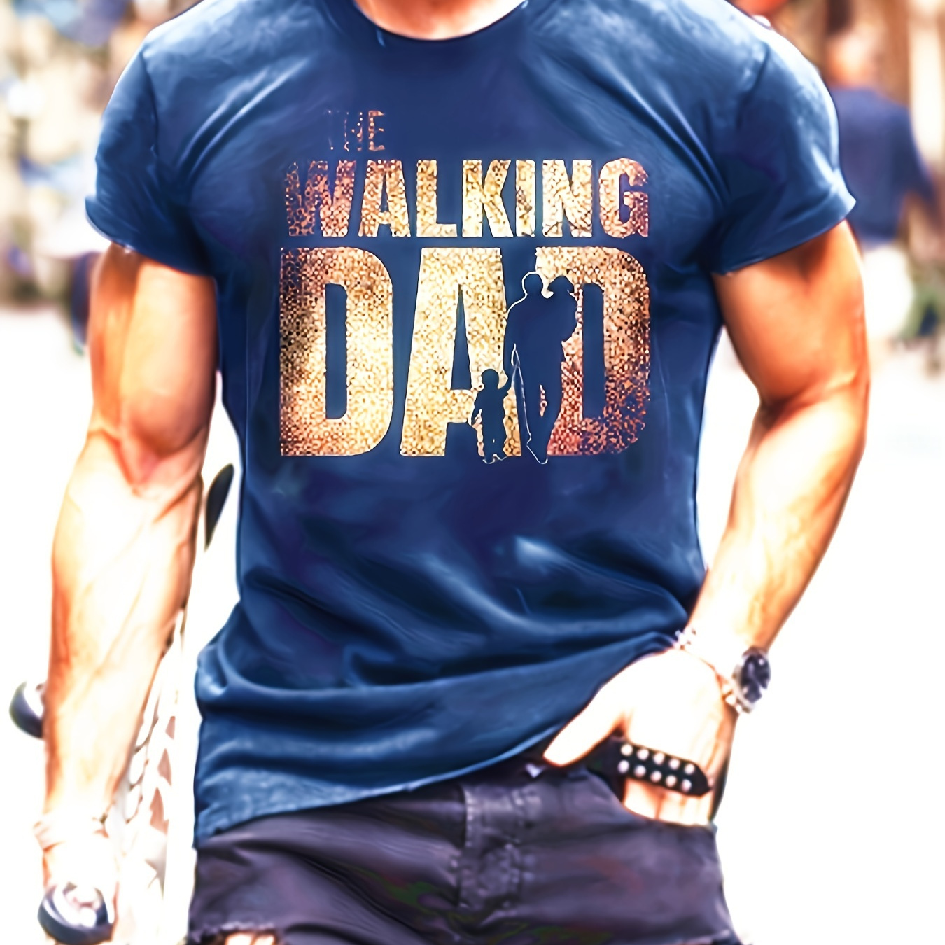 

Walking Dad Print Men's Stylish Crew Neck T-shirt For Summer, Father's Day Gift