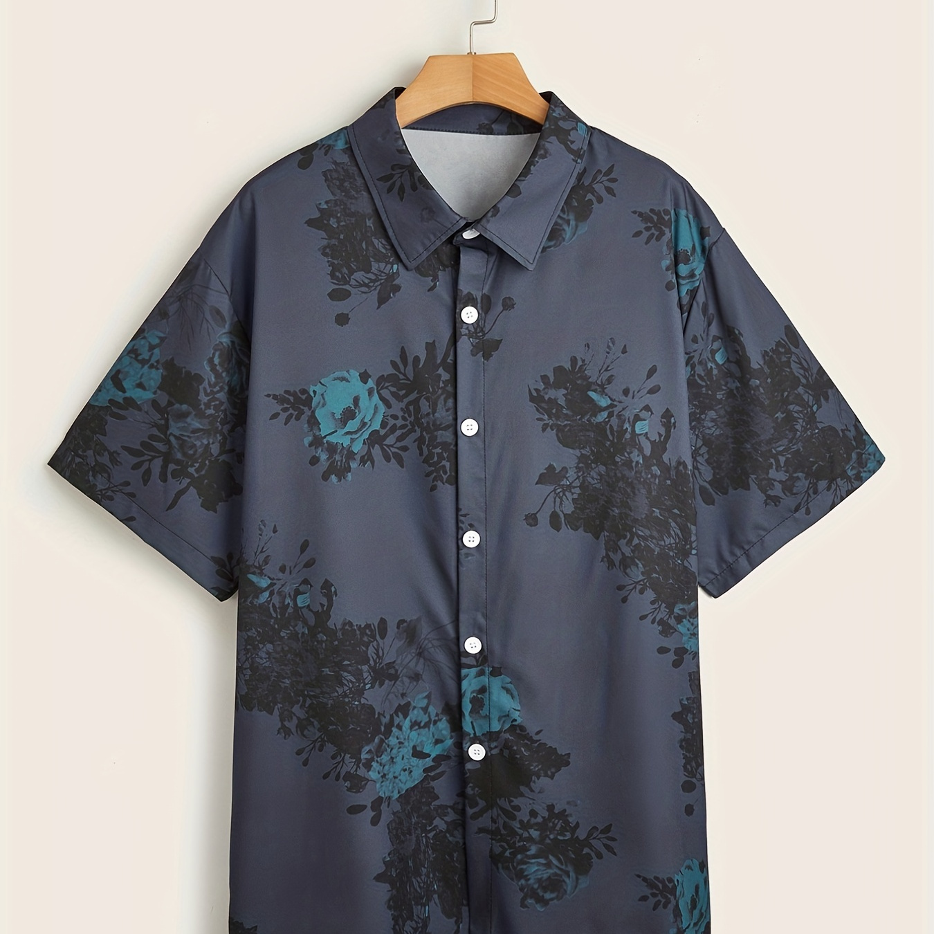 Plus Size Men's Mature Floral Graphic Print Shirt, Casual Fashion Short Sleeve Shirt With Buttons For Summer