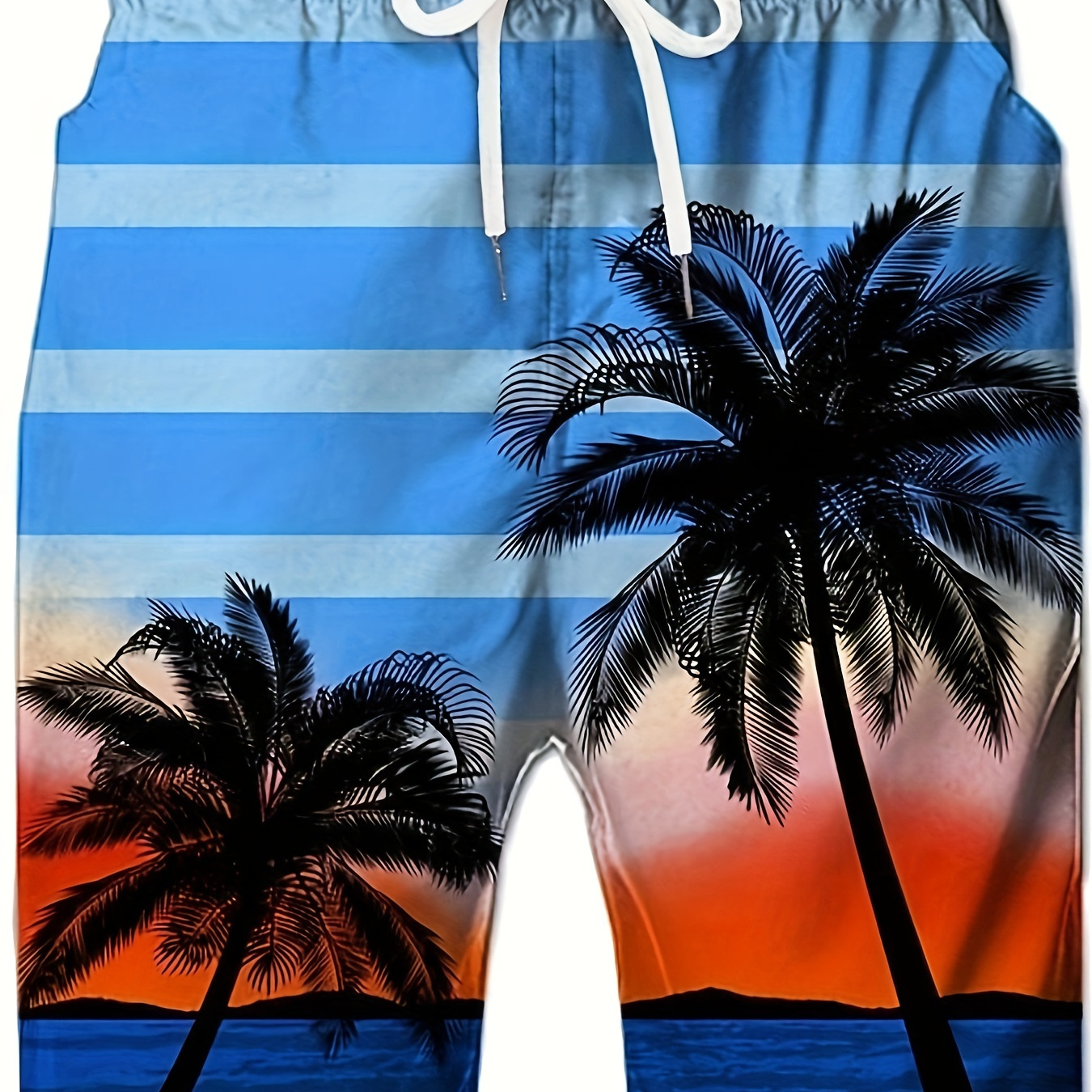 

Men's Trendy Sea Beach Coconut Tree Pattern Print Active Shorts, Drawstring Beach Shorts For Summer Beach Resort, Hawaiian Shorts
