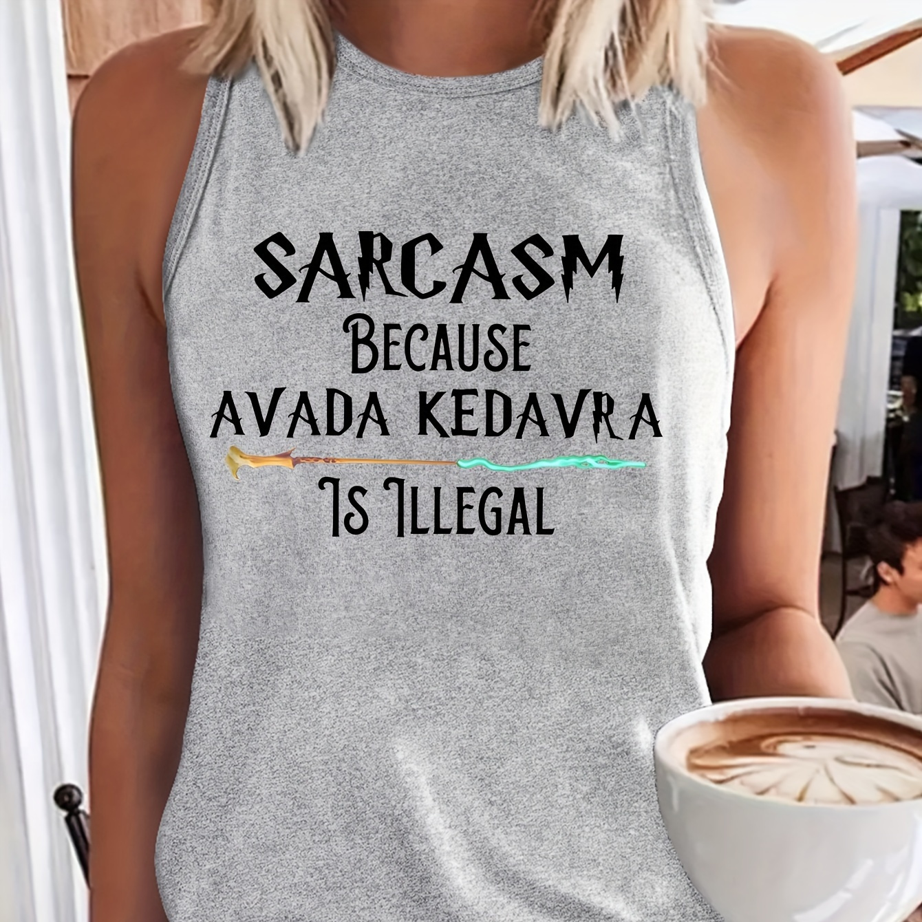 

Sarcasm Print Crew Neck Tank Top, Casual Sleeveless Top For Summer, Women's Clothing