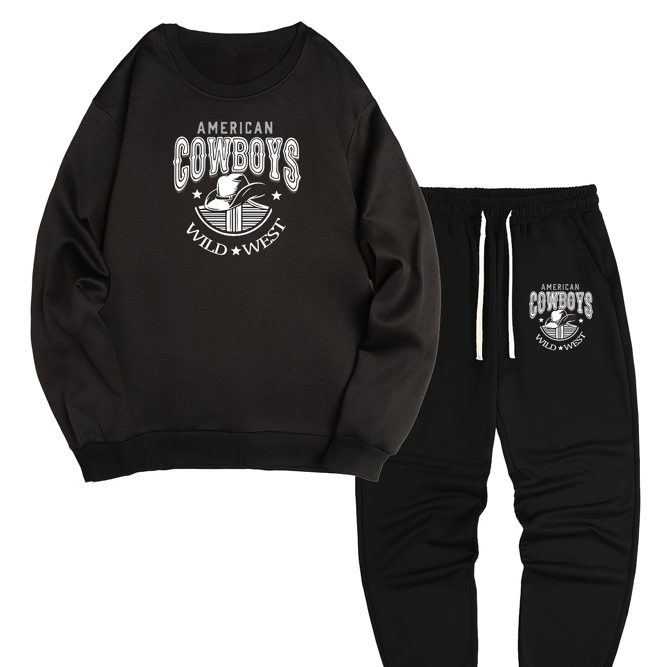 

Pattern Print Men's Long Sleeve Crew Neck Street Casual Sports And Fashionable Sweatshirt, Elastic Drawstring Trousers, Sweatshirt And Pants Two-piece Set, For Outdoor, For Autumn And Winter