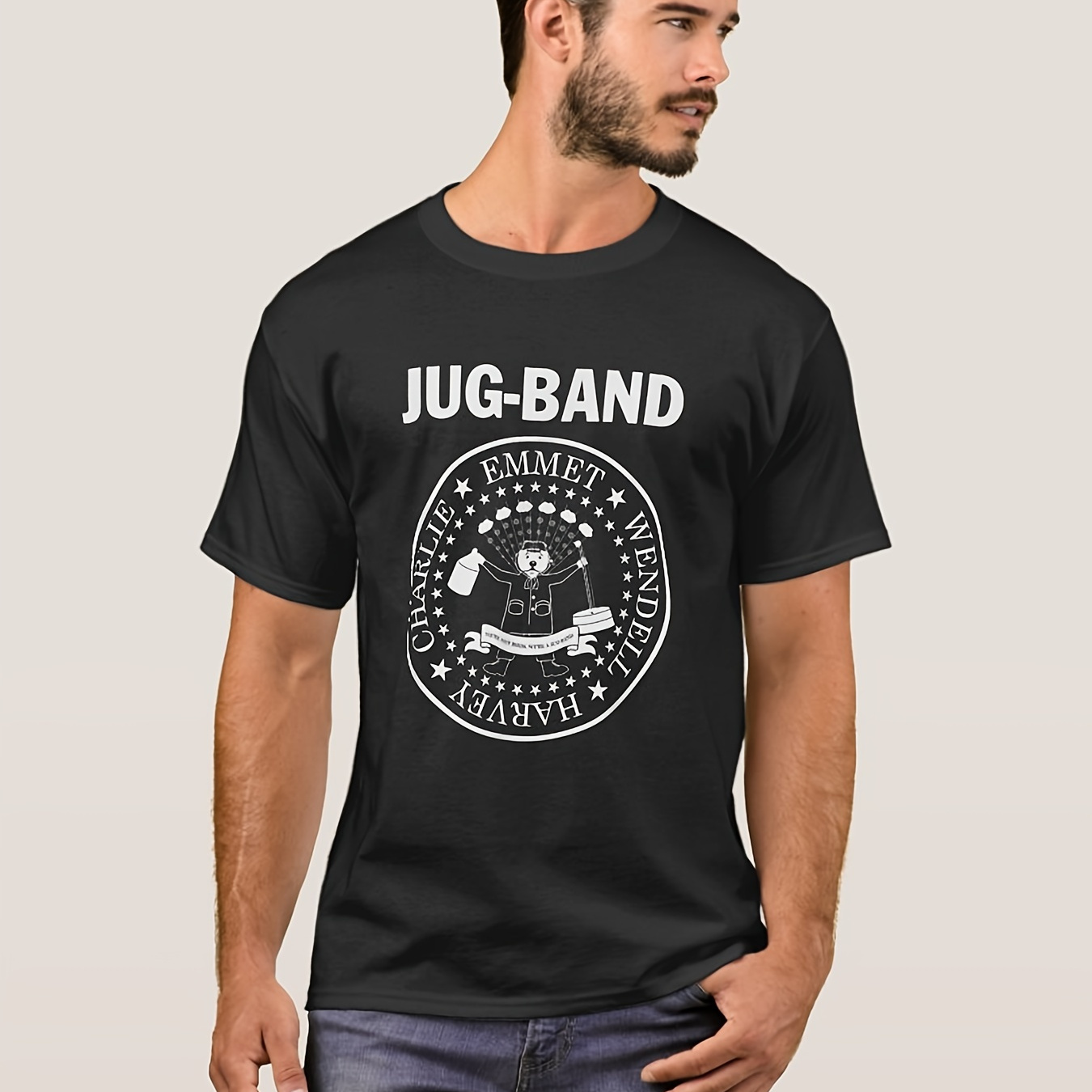 

Crew-neck Casual Men's T-shirtfunny Christmas Tv Classic Jug Band Rock Log T-shirt