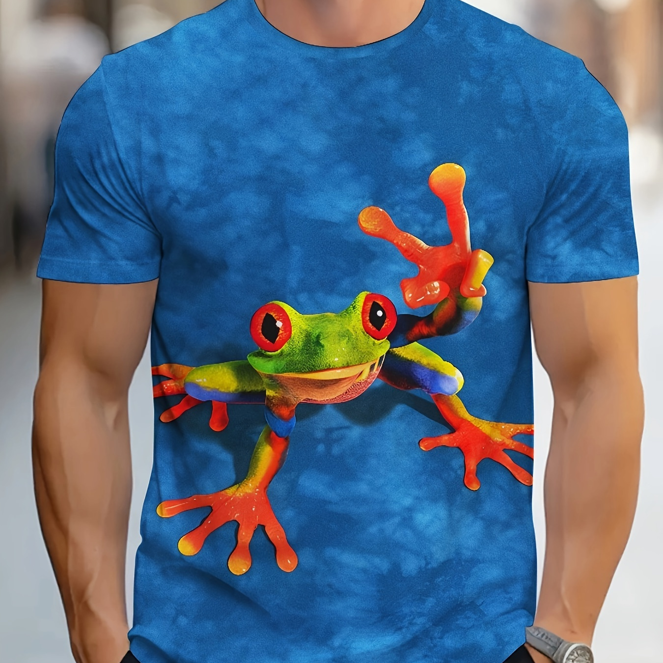 

Men's Frog Graphic Print T-shirt, Short Sleeve Crew Neck Tee, Men's Clothing For Summer Outdoor