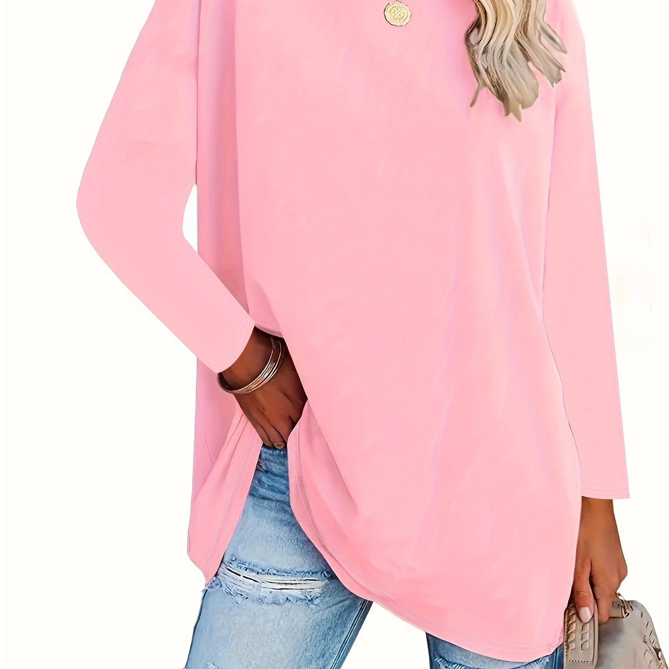 

Women's Oversized Crew Neck T-shirt, Solid Color Knit Fabric Top, 95% Polyester 5% Spandex, Medium Stretch, Pullovers For Spring/summer/fall - 200gsm