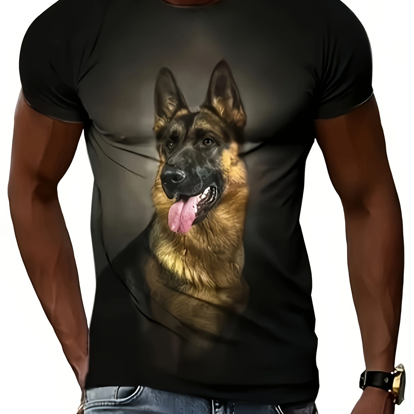 

T-shirt Imprimé Chien Pour Hommes, Tee-shirt Décontracté À Manches Courtes Et Col Rond, Vêtements Pour Hommes Pour L'extérieur