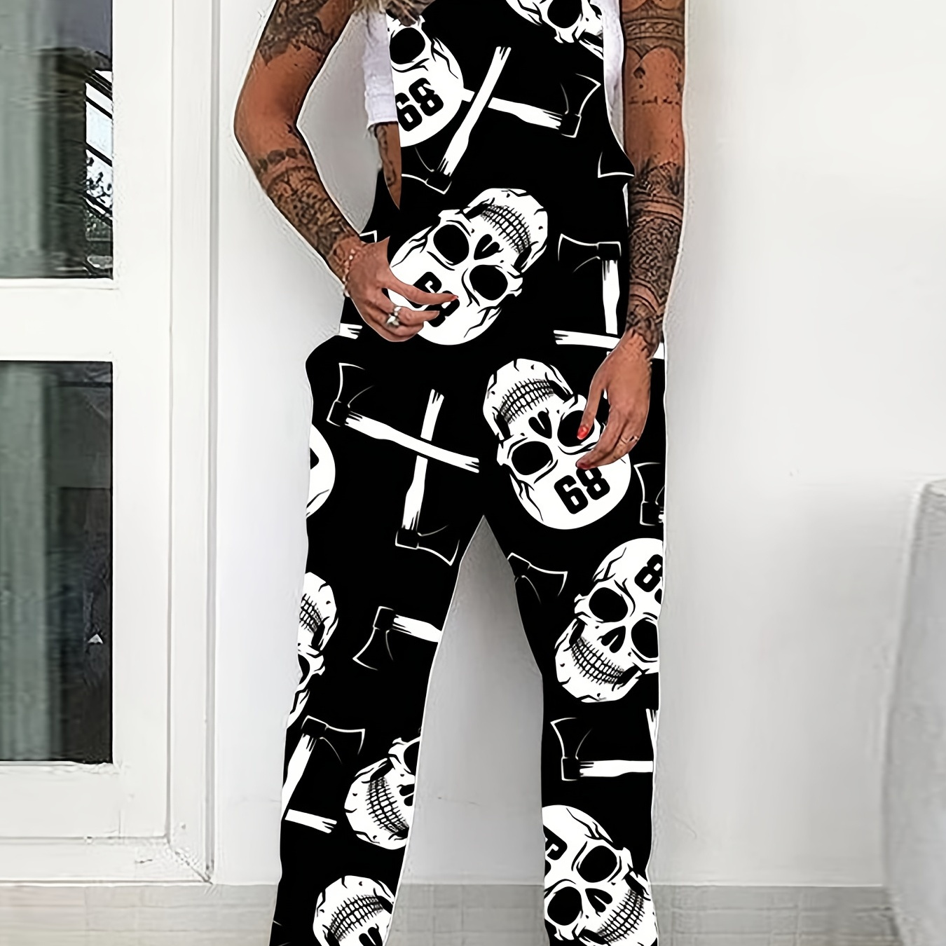 Gothic Skulls Print Rompers, Casual Jumpsuit For Spring & Summer, Women's Clothing