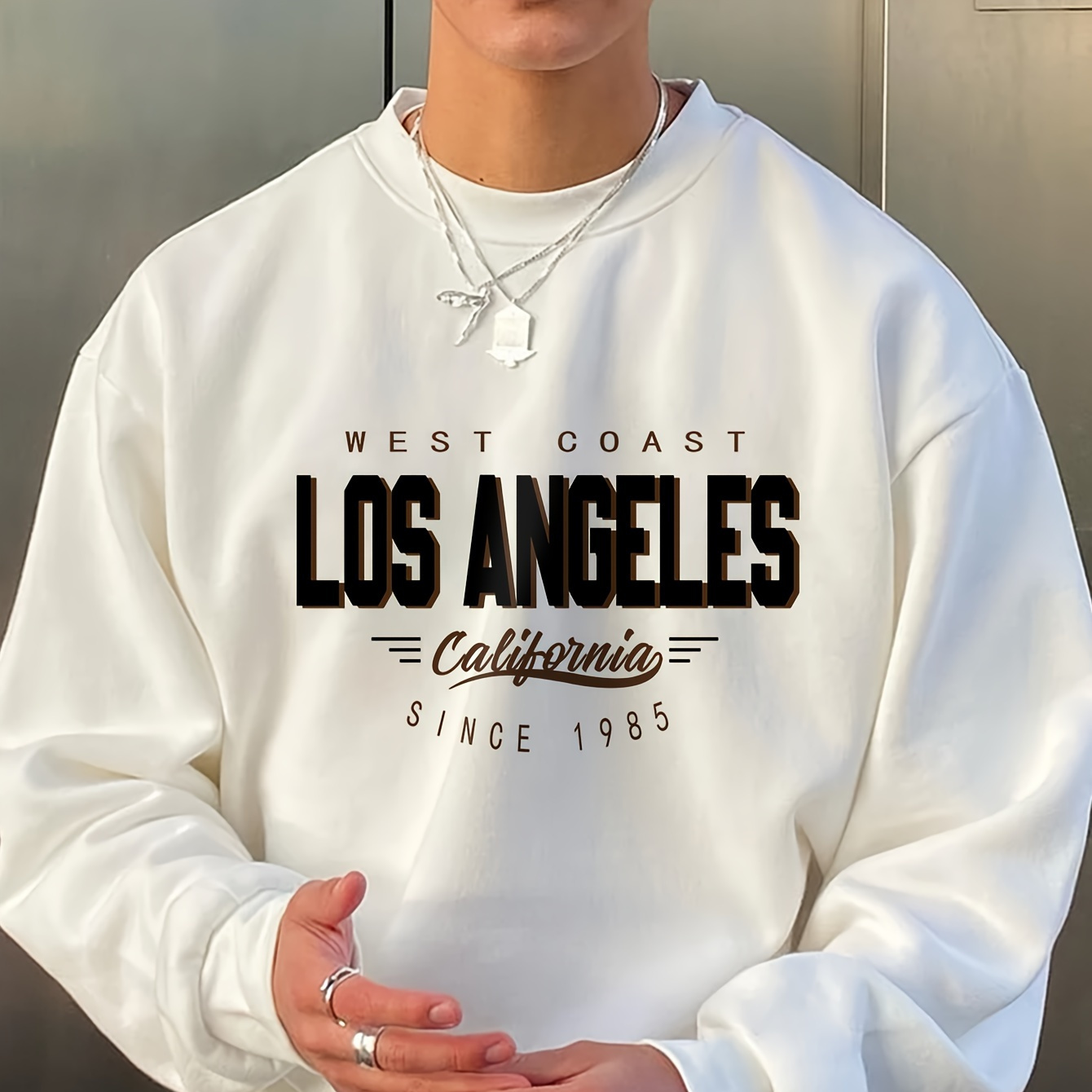

Los Angeles, California Print Men's Fashionable Printed Long Sleeve Sweatshirt - Comfortable Crew Neck, Ideal For Outdoor Sports, All-season Style