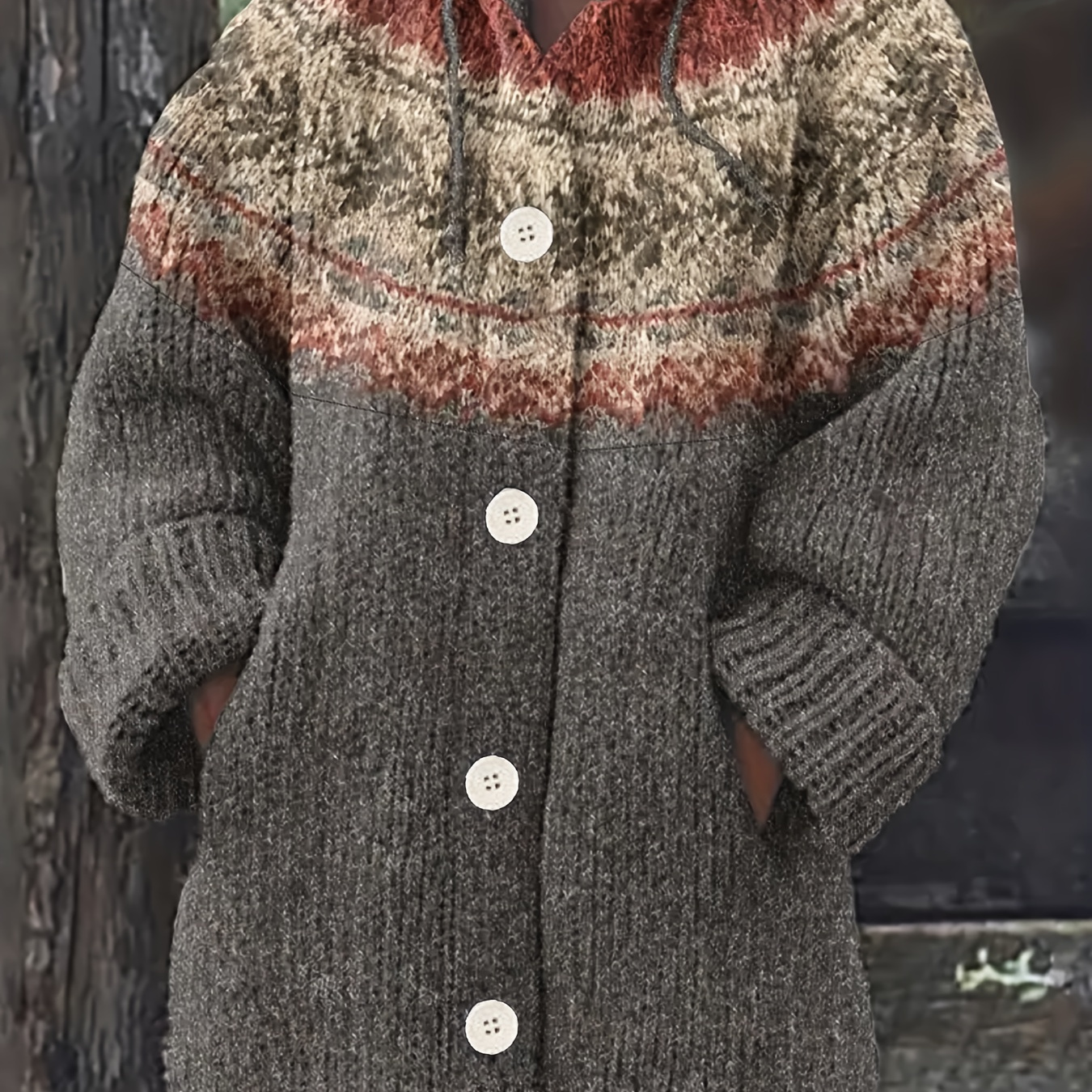 

Cardigan Élégant à Manches Longues en avec Poches, Pull à Capuche Grande Taille pour Femme - Polyester, Lavable en Machine, Automne/Hiver