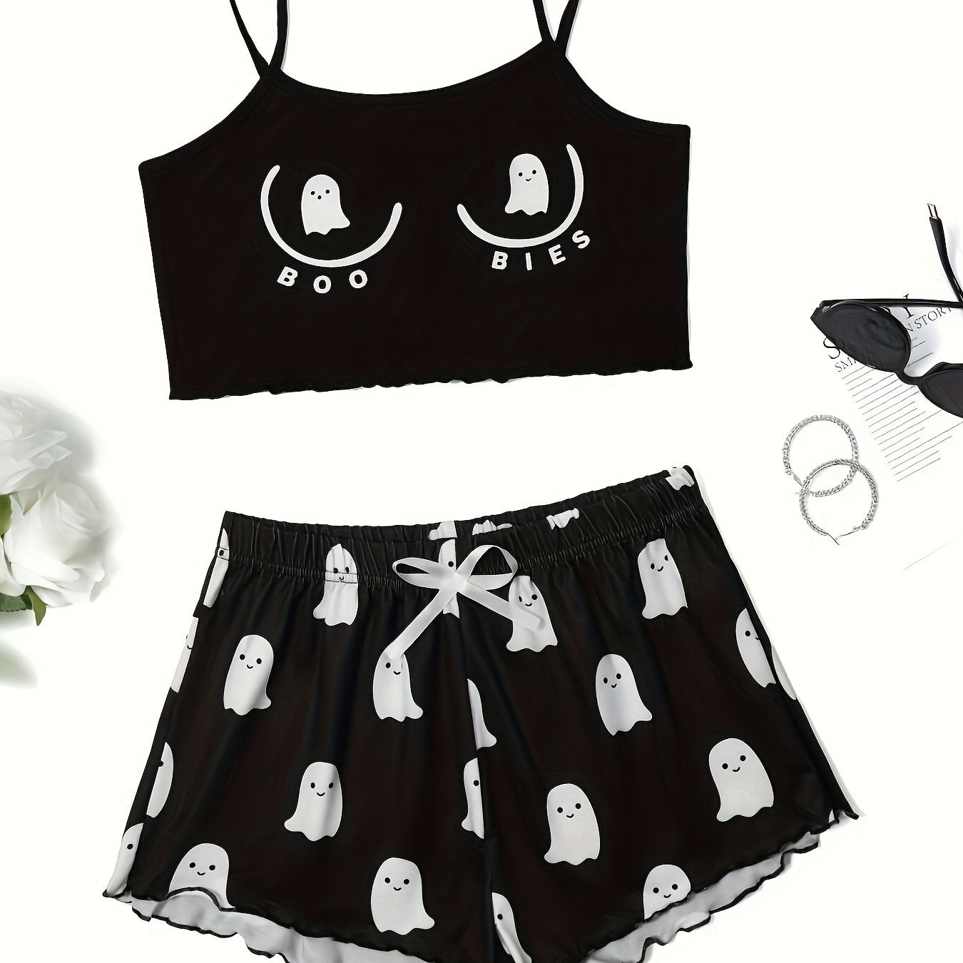 Plus Size Halloween Cute Pajama Set Women's Plus Ghost Print - Temu