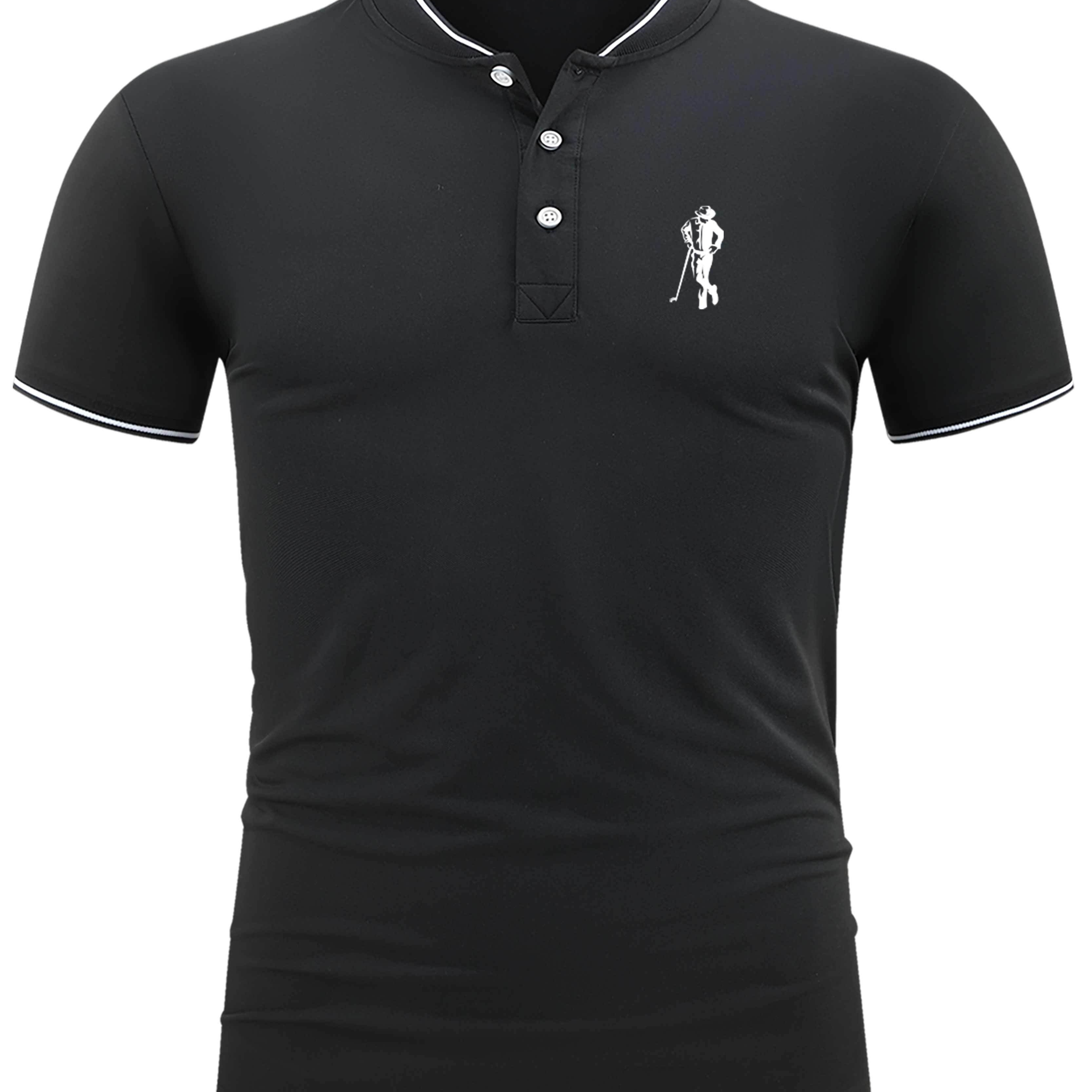 

Men's Golf Shirt, Gentleman Print Short Sleeve Breathable Tennis Shirt, Business Casual, Moisture Wicking