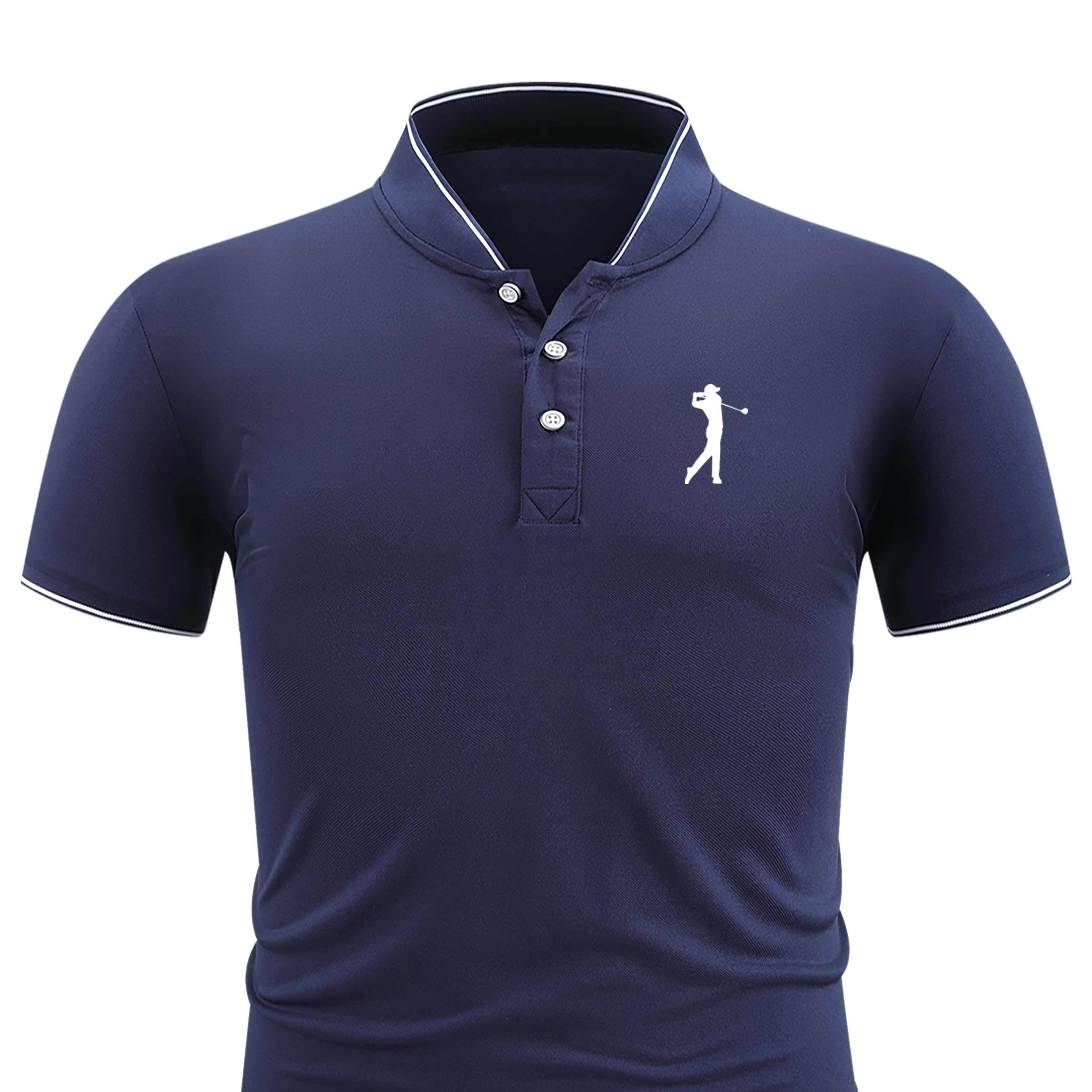 

Golf Man Print Men's Short Sleeve Polo Shirt, Men's Contrast Binding Shirt For Summer