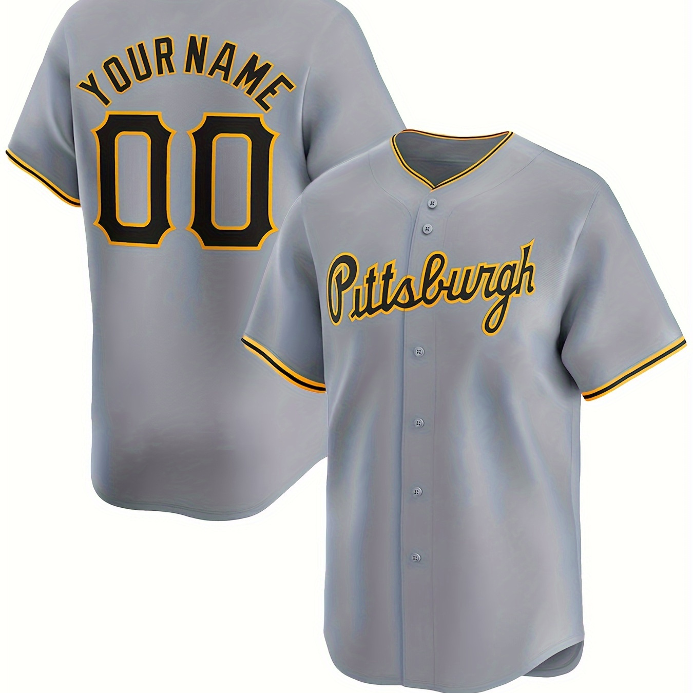 

Customized Name And Number Design, Men's Pittsburgh Embroidery Design Short Sleeve Loose Breathable V-neck Baseball Jersey, Sports Shirt For Team Training