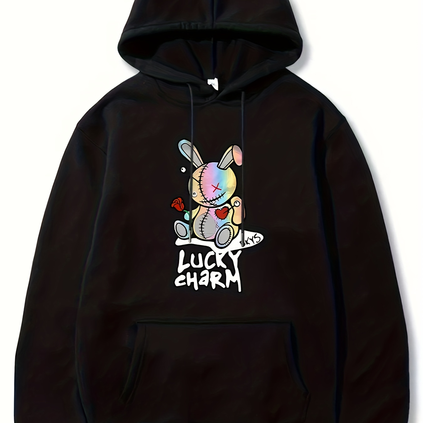 

Toy Bunny & Letter Print, Hoodies For Men, Graphic Sweatshirt With Kangaroo Pocket, Comfy Trendy Hooded Pullover, Mens Clothing For Fall Winter