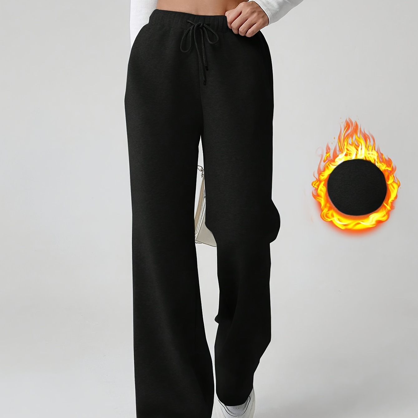 

Elegant Women's Drawstring Pants - Solid Color, Loose Fit, Polyester, Machine Washable - Casual