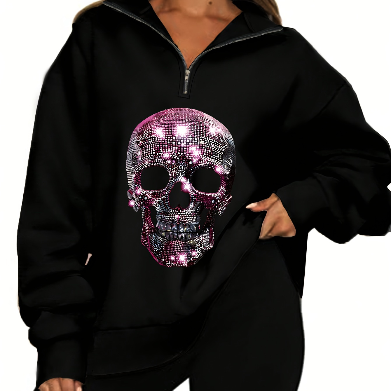 

Plus Size Skull Pullover Sweatshirt, Long Sweatshirt For & Fall, 's Plus Size Clothing