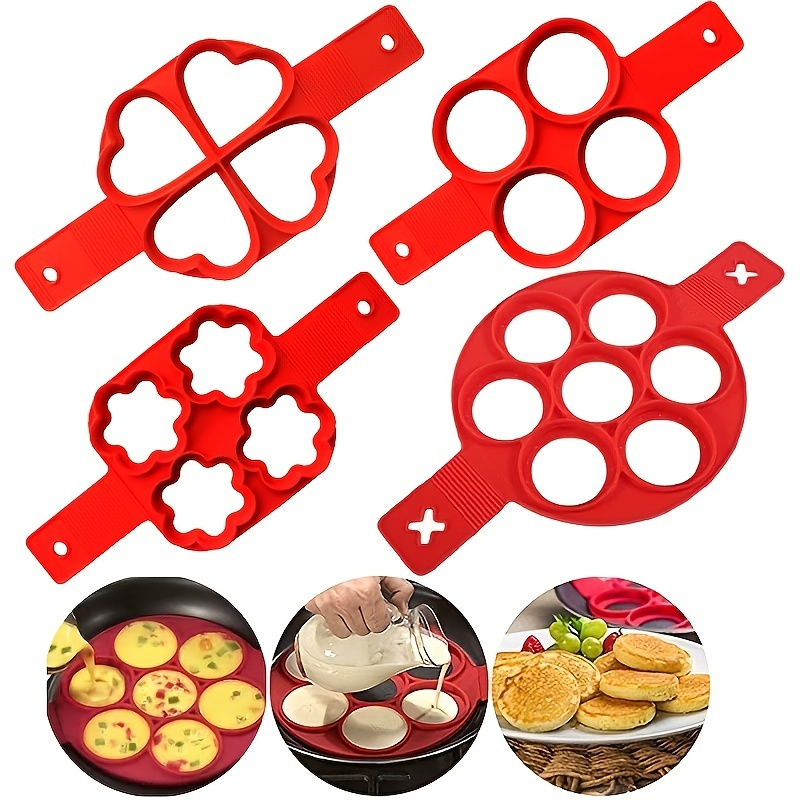  Flip Cooker Pancakes Mold - New Upgrade Silicone Pancake Molds  7 Circles Reusable Non Stick Egg Mold Ring pancake Maker for Kitchen - 2  Pack: Home & Kitchen